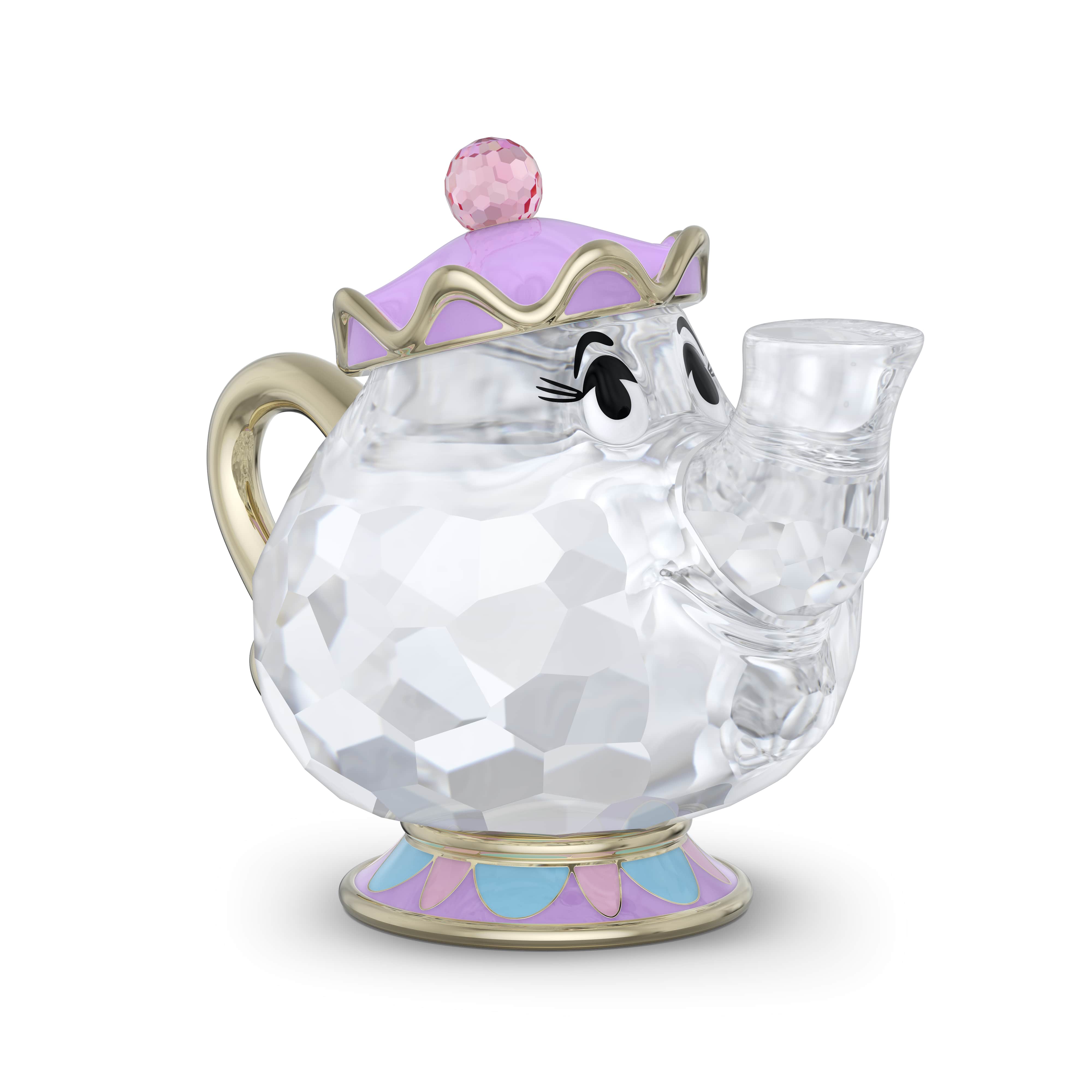 Ter gelegenheid van het 35e jubileum van Belle en het Beest viert Swarovski Disney�s iconische verhaal vol romantiek, fantasie en muziek met een charmante serie gekristalliseerde personages. Dit figuurtje van Mevrouw Theepot verbeeldt het emotionele hart van het verhaal en vangt op beeldschone wijze haar zachtaardige geest. Het ontwerp heeft 231 facetten en omvat glanzende en kleurrijke metalen accenten, samen met een exact vervaardigde theepot. Voor mensen die het kind in zichzelf omarmen en met liefde voor nostalgie is dit verzamelbare figuurtje een wonderschoon geschenk. Decoratieobject. Geen speelgoed. Niet geschikt voor kinderen onder de 15 jaar.