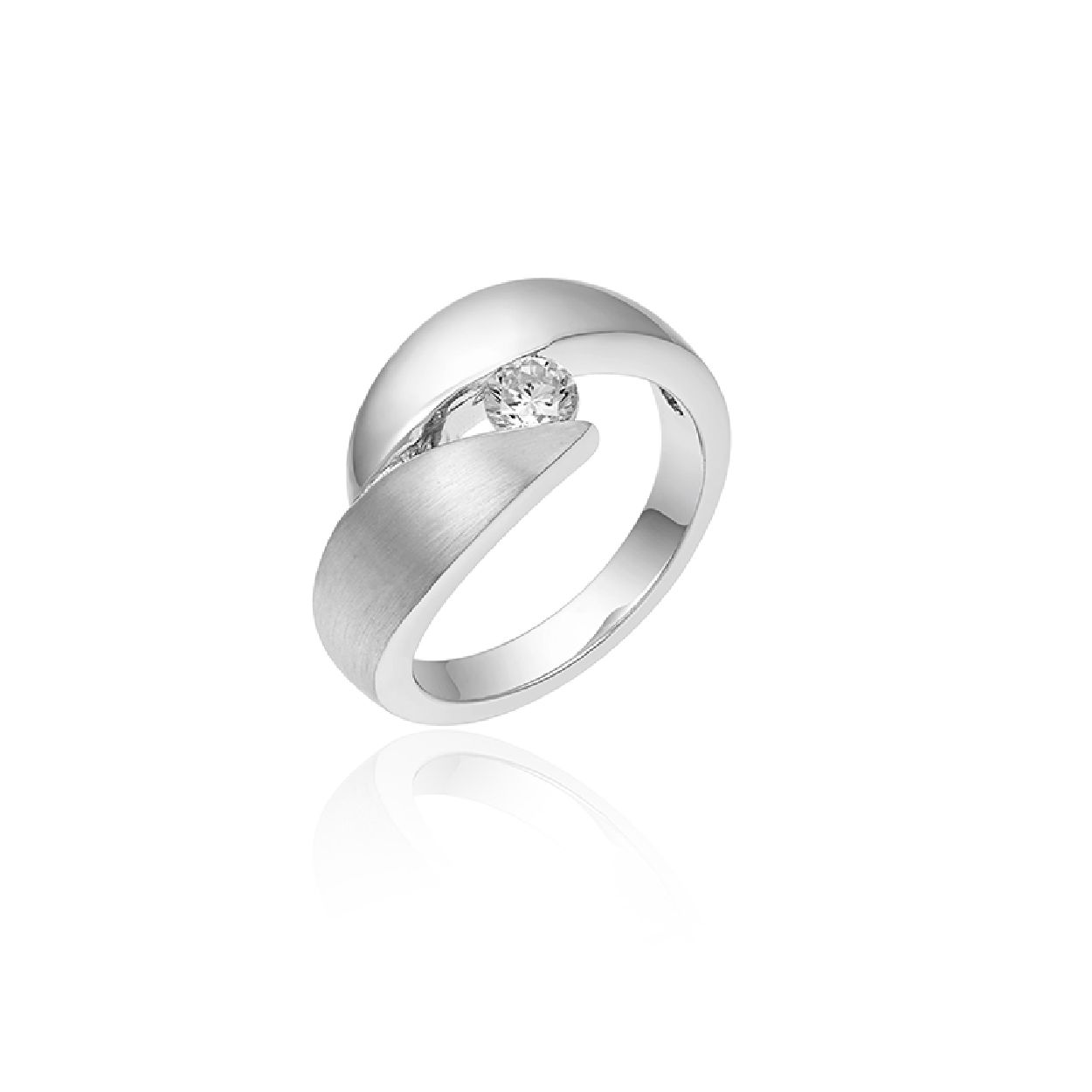 zilveren ring met 1 zirkonia maat 58