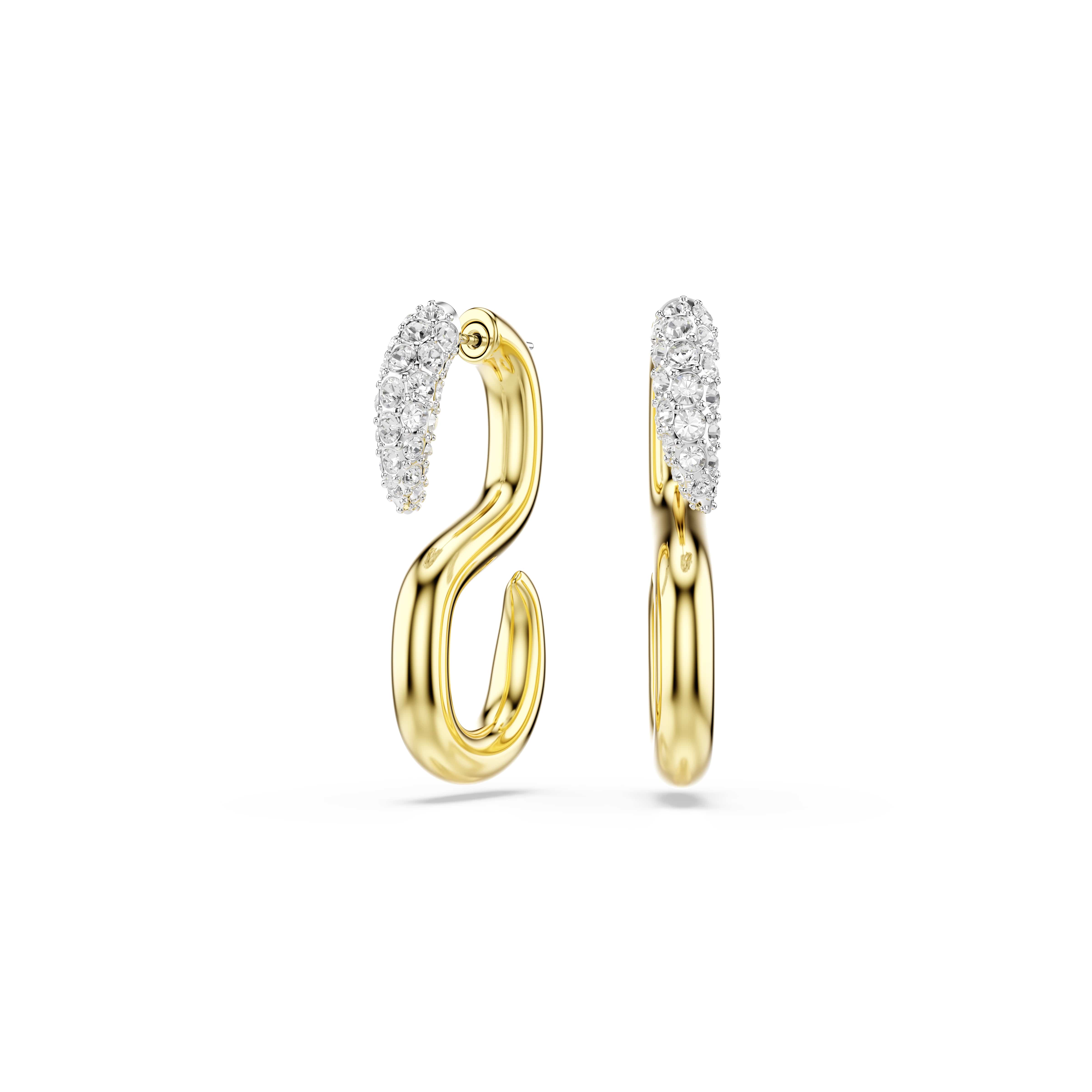 Swarovski&rsquo;s meesterwerk van licht komt tot leven in deze s-vormige oorbellen, die zijn gemaakt van metaal met een glanzende goudkleurige toplaag met uiteinden bezet met heldere kristallen. Het is een sierlijke en veelzijdige keuze want de pav&eacute;-delen kunnen ook afzonderlijk worden gedragen voor pure schittering. Combineer deze oorbellen met andere Dextera-stukken die dezelfde kenmerkende vorm hebben.
