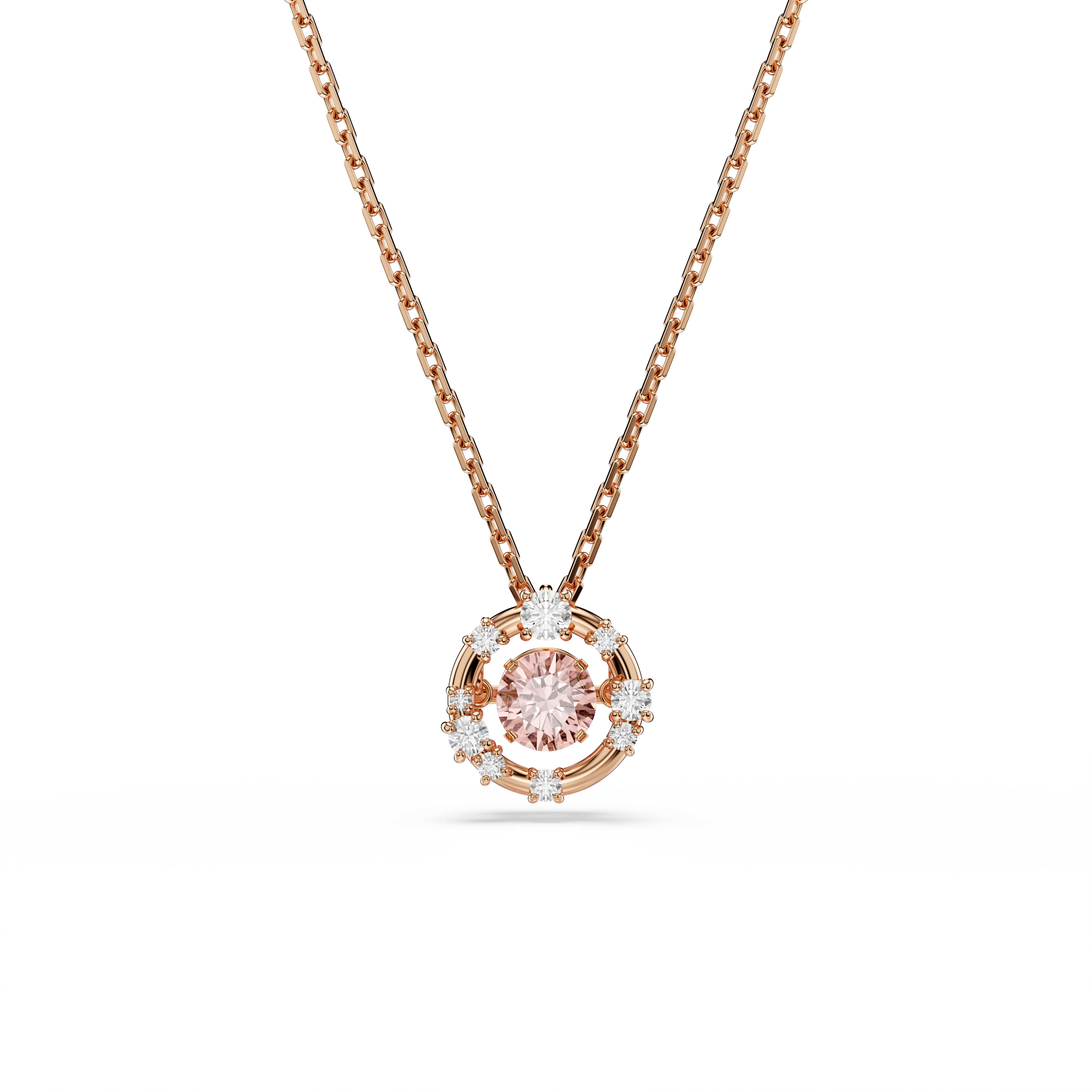 Deze Constella-hanger schittert als een sterrenhemel en is een stralend voorbeeld van Swarovski&rsquo;s meesterschap van licht. Het ontwerp met ros&eacute;goudkleurige toplaag is voorzien van een dancing stone in het midden, die eindeloze weerkaatsingen produceert, terwijl kleinere Swarovski Zirkonia rond het metalen frame zijn geplaatst. Draag deze hanger met de bijpassende oorbellen en bereik de sterren met uw stijl.