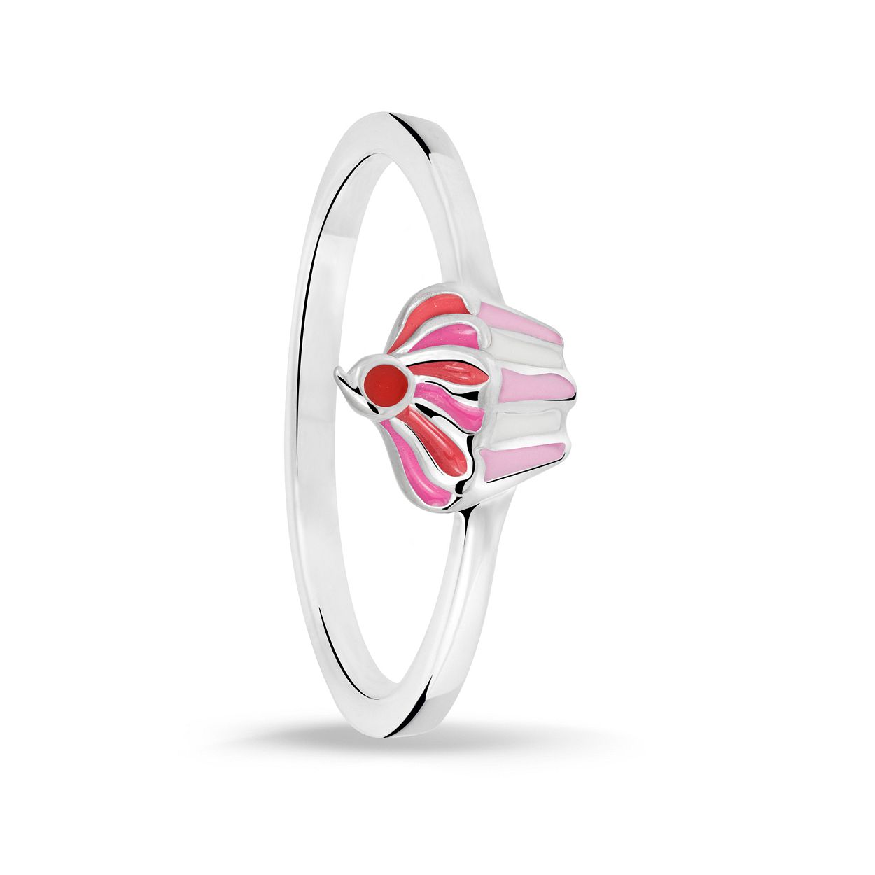 Bellini zilveren ring emaille cupcake wit. rose. rood