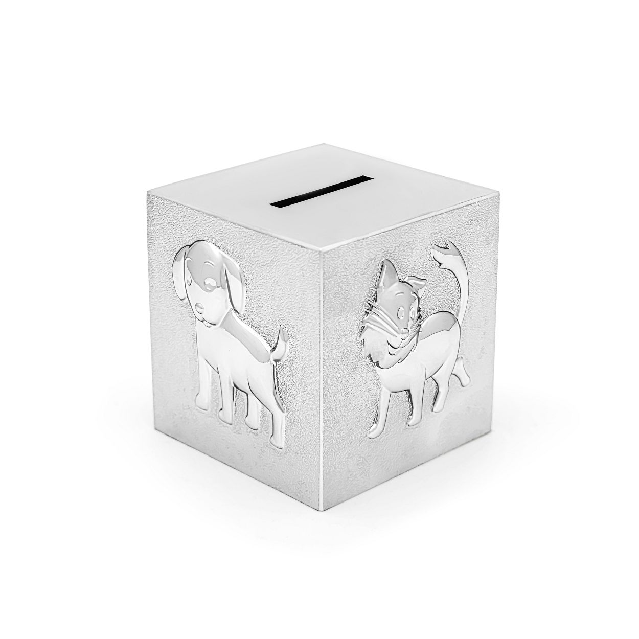 Spaarpot Kubus Huisdieren zilver kleur