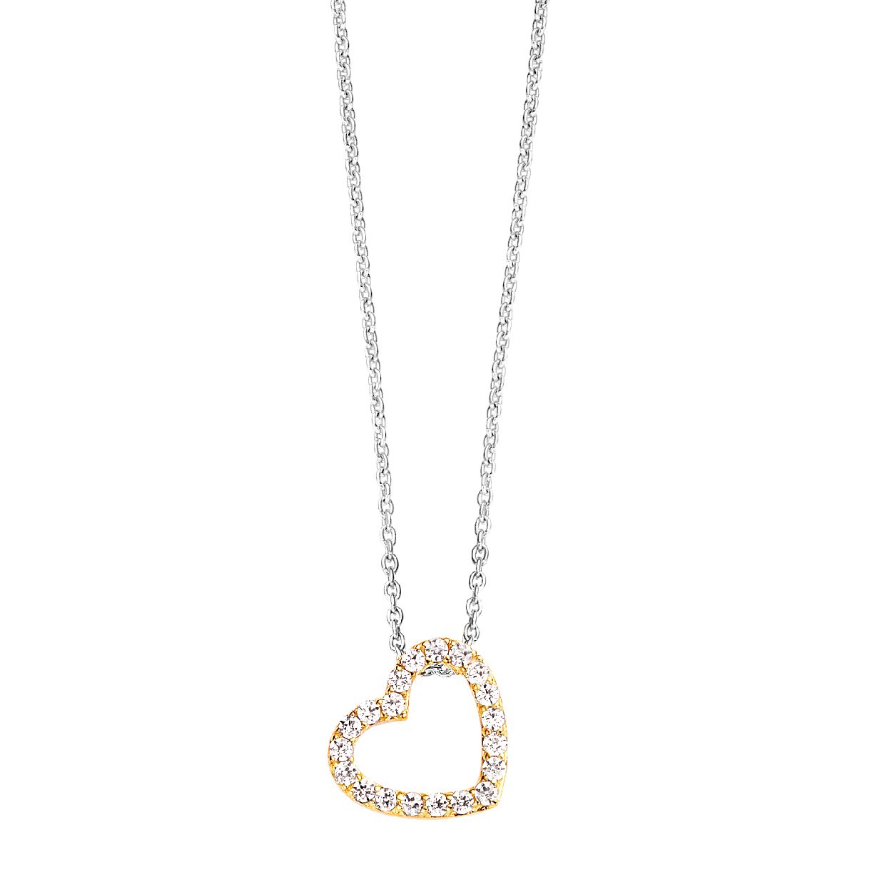 Zilveren collier verguld hart Hanger+collier verguld