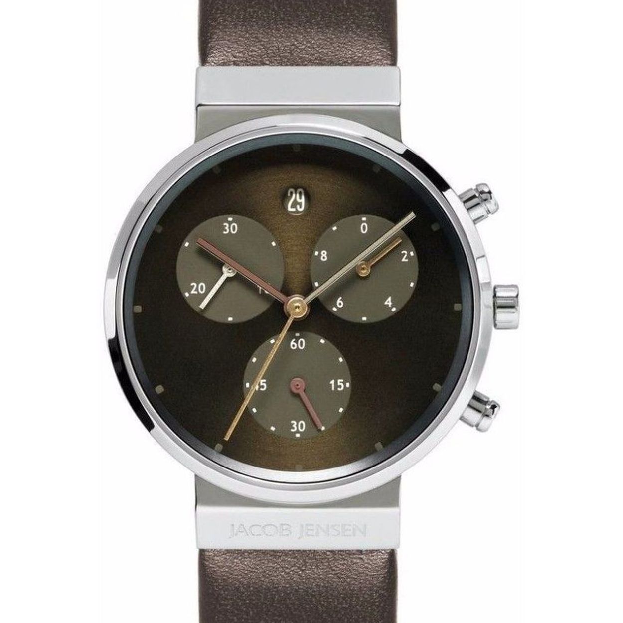 WATCH 614 TITANIUM SAPPHIRE LEATHER STRAP JACOB JENSEN "CHRONOGRAPH".