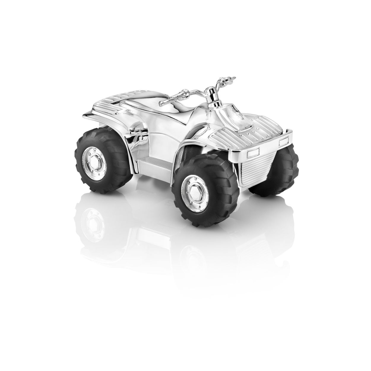 Deze spaarpot in een vorm van een quad is prachtig en is verzilverd gelakt.