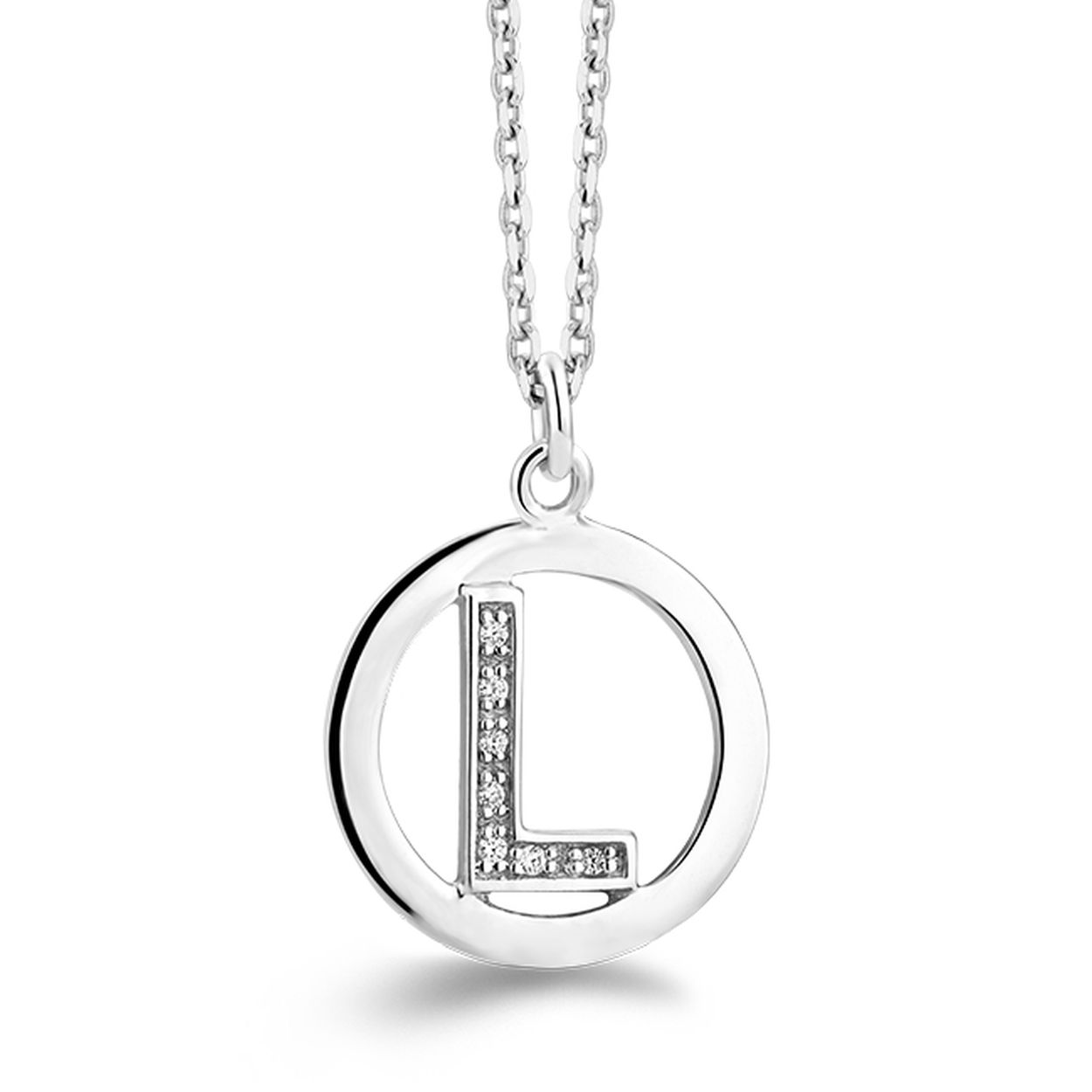 Zilver Rosa di Luca letter L met zirkonia’s en collier 