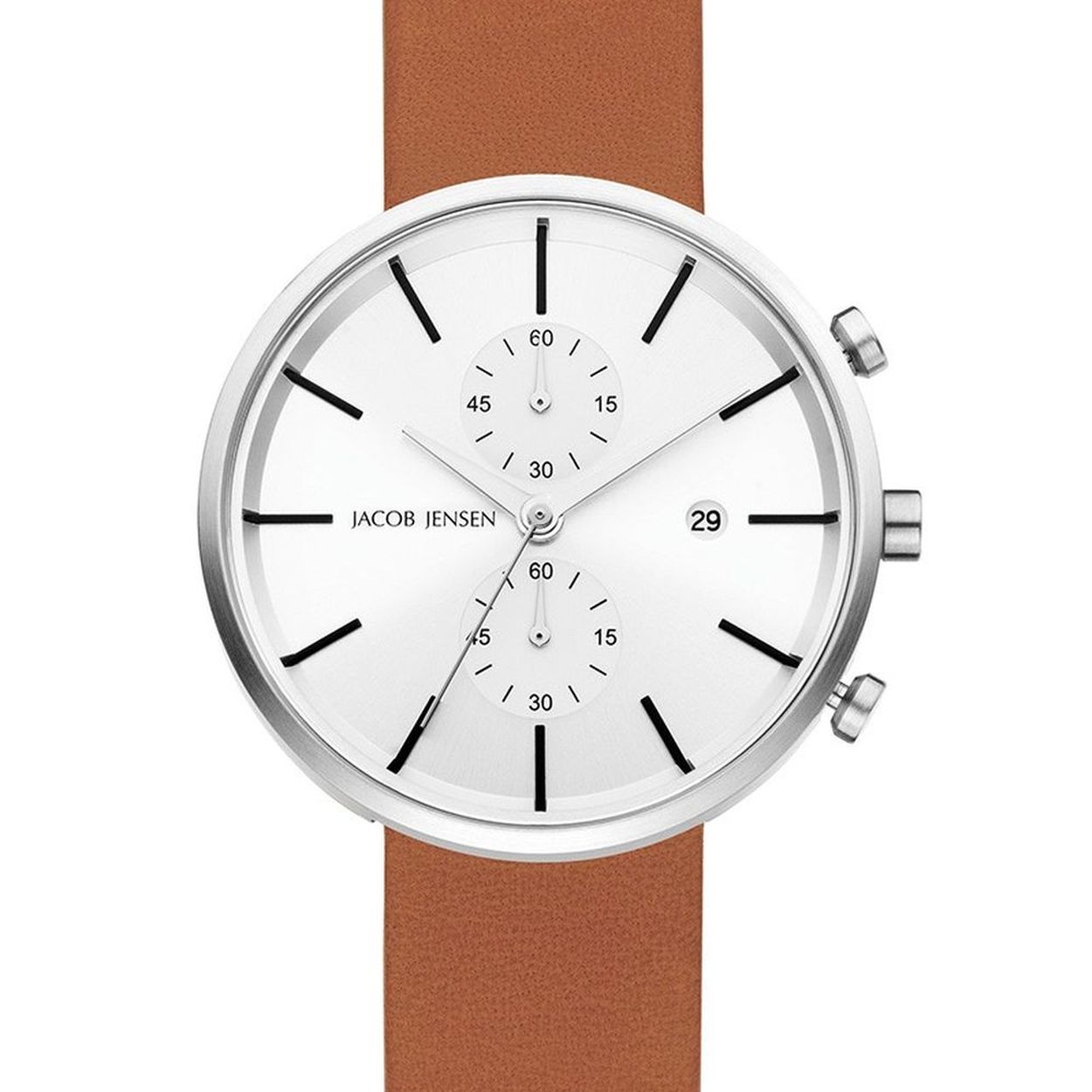 WATCH 622 STAINLESS STEEL SAPPHIRE LEATHER STRAP JACOB JENSEN "LINEAR"