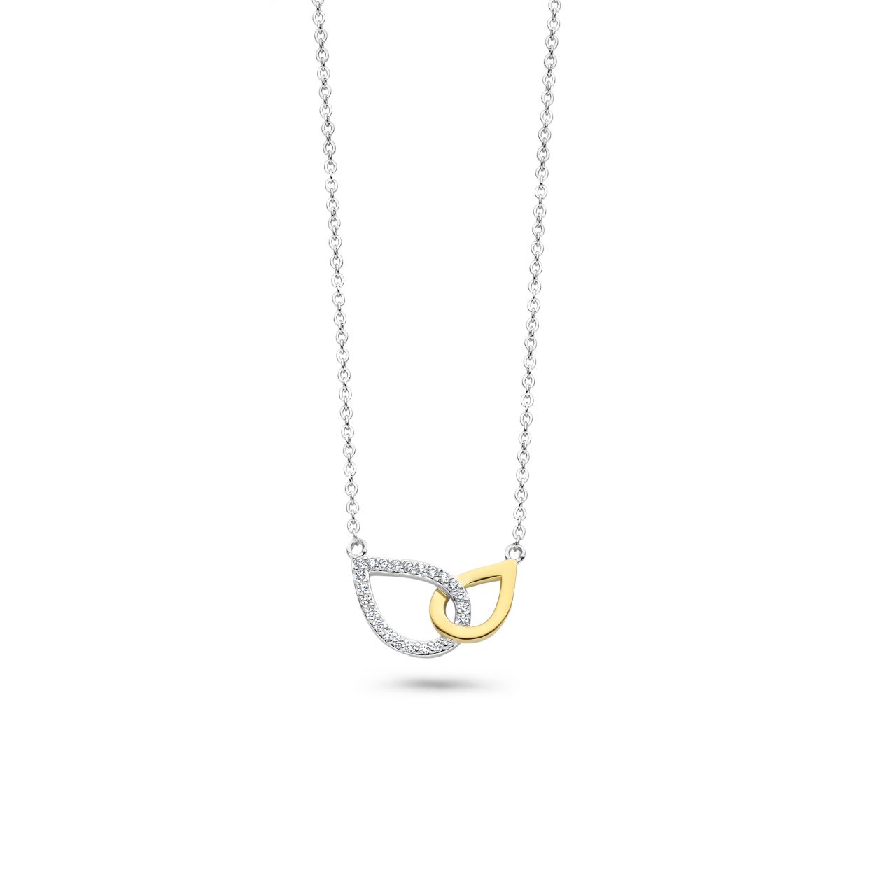 ZILVER ROSA DI LUCA COLLIER MET VERGULDE HANGER EN ZIRKONIA'S 42+3 CM