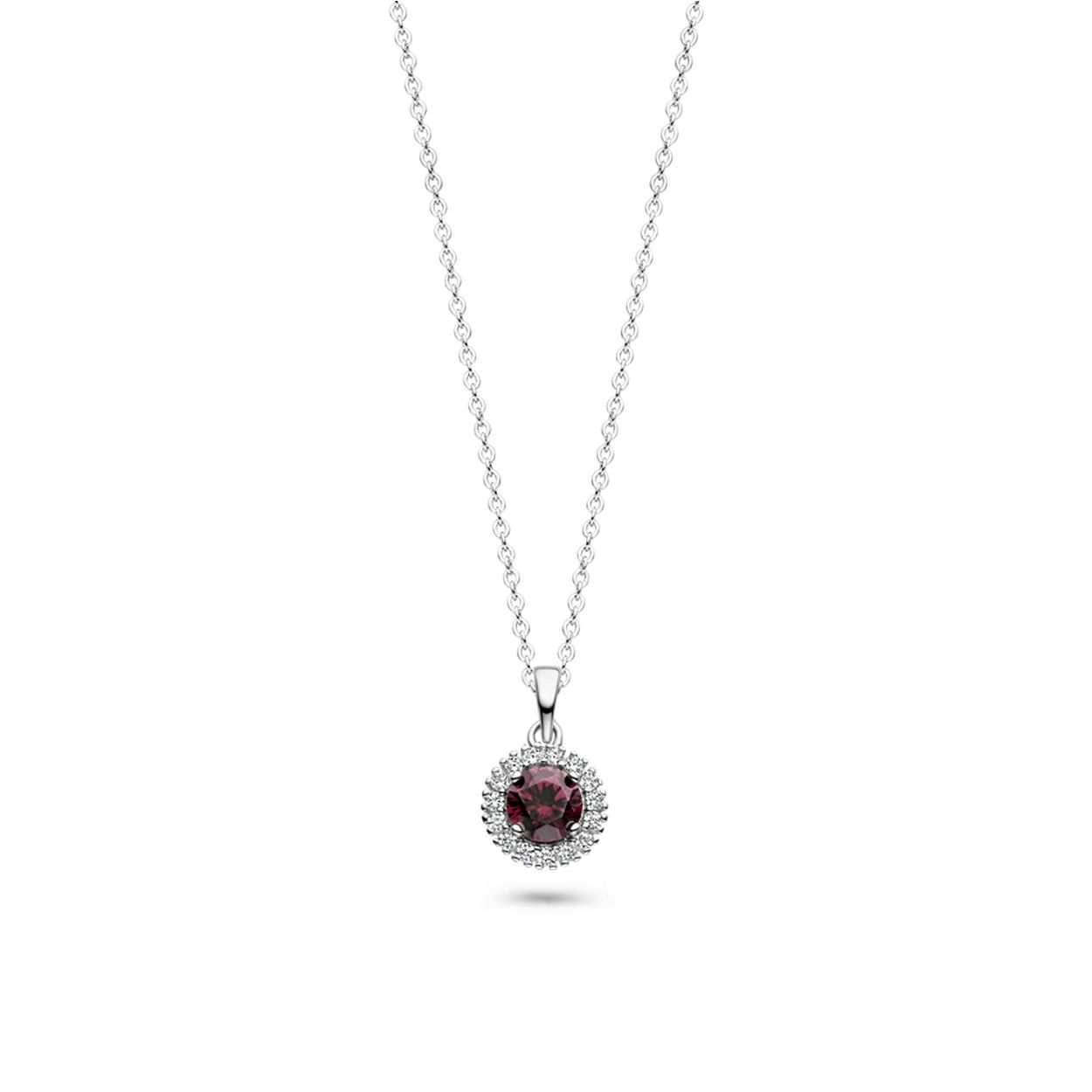Rosa di Luca zilveren hanger zirkonia bordeaux met collier