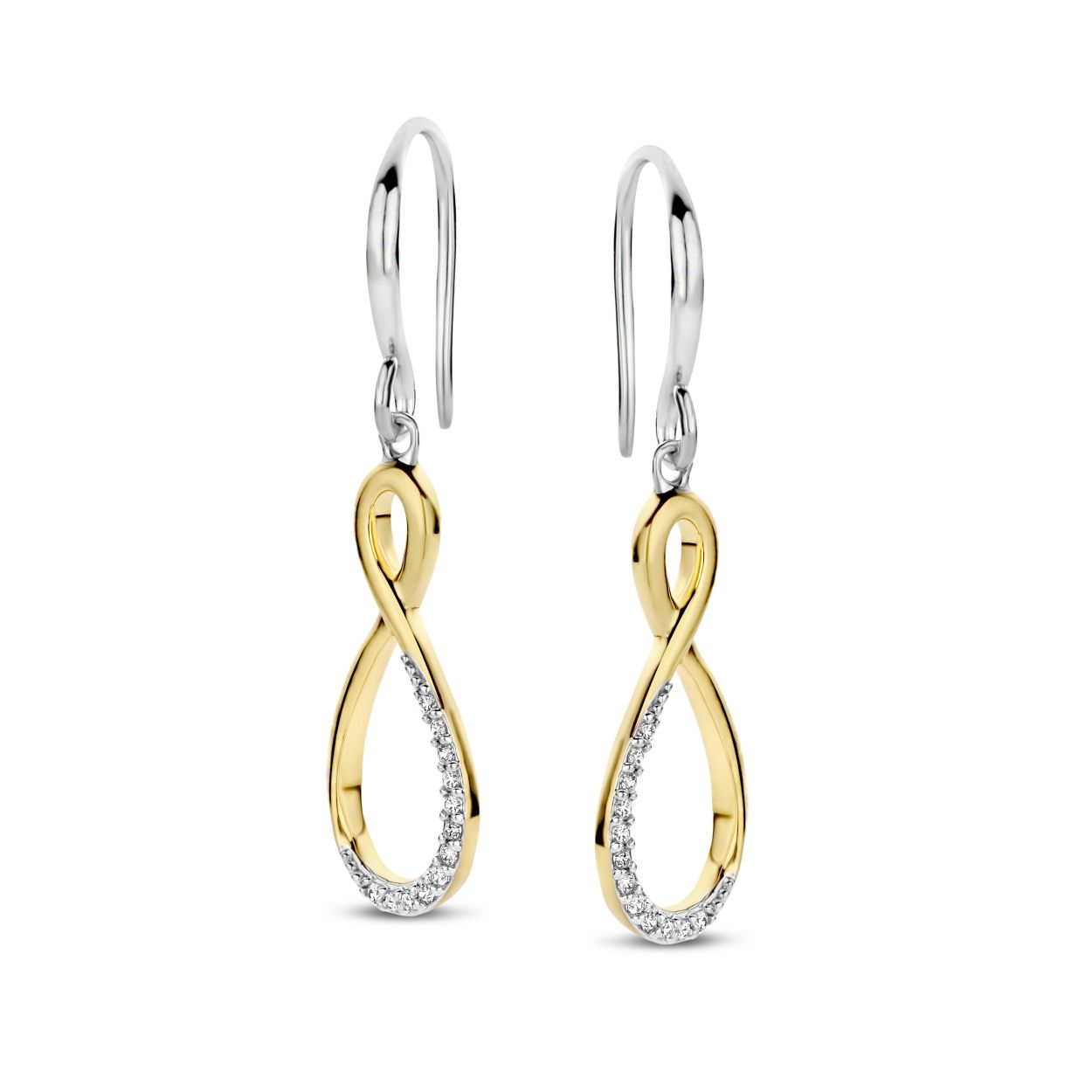 zilveren RdL oorhangers, vergulde 8+ zirconias