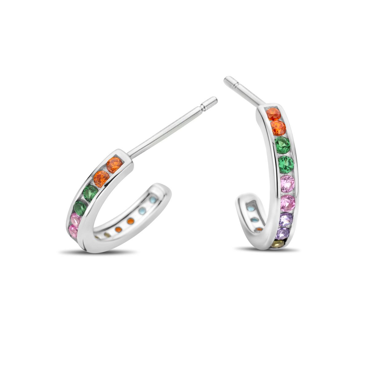 Rosa di Luca zilveren oorknop kleursteen zirkonia