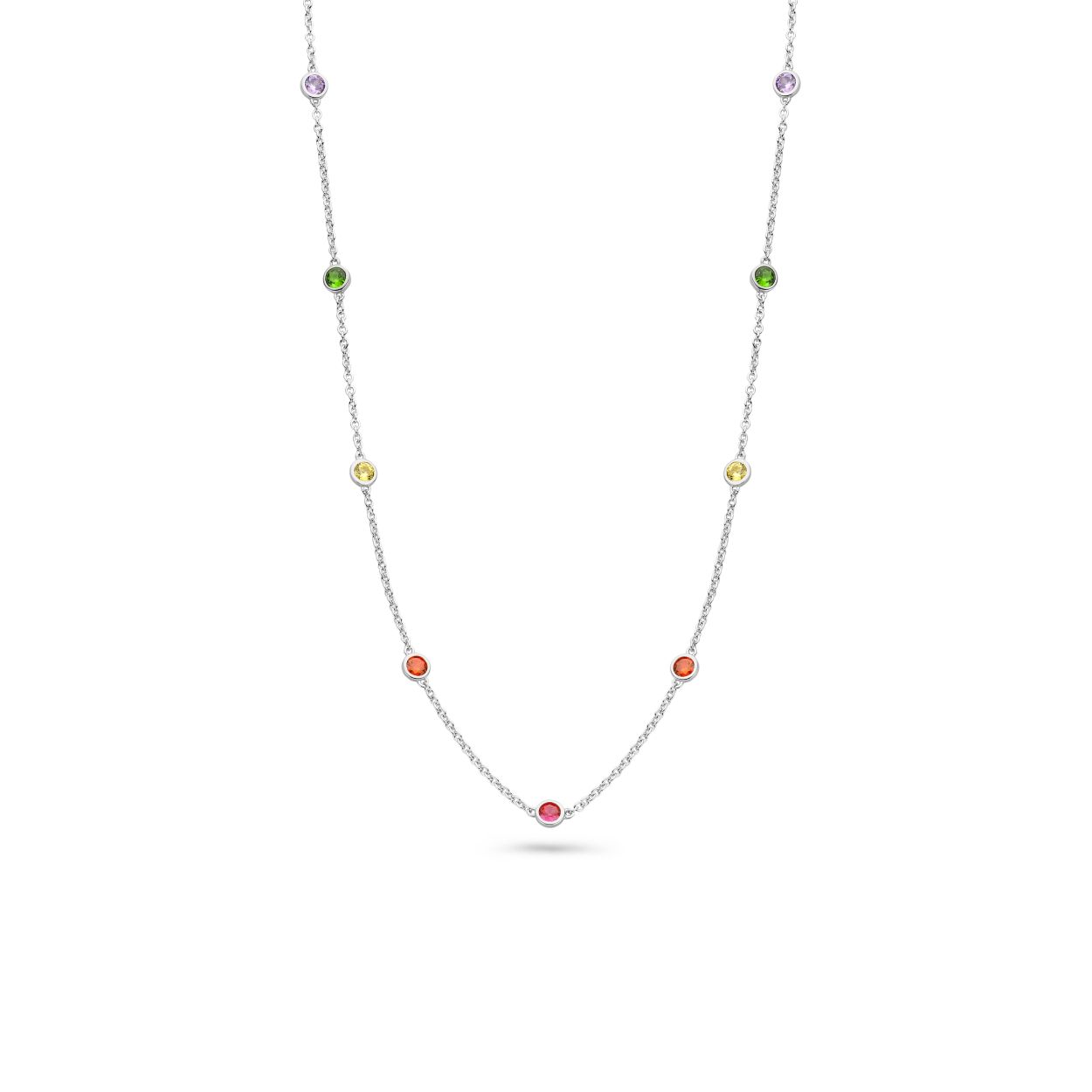zilveren RdL collier, rondjes+ regenboog cz