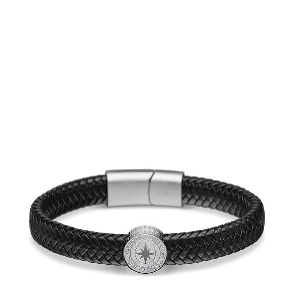 Bering lederen zwart gevlochten armband