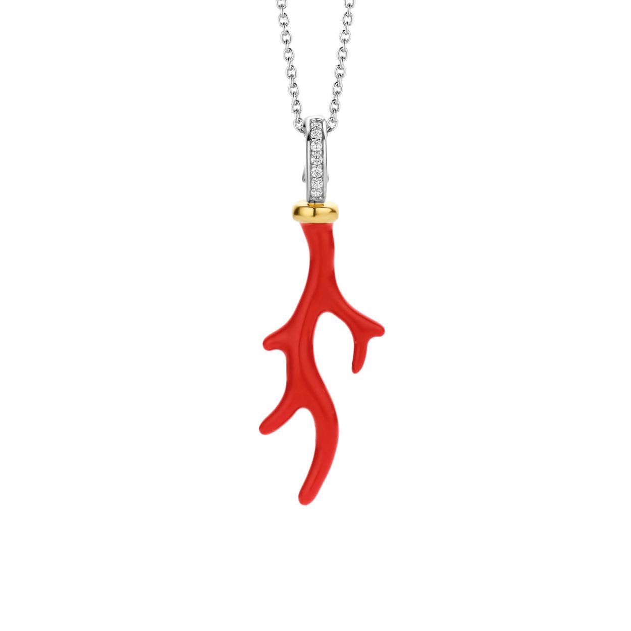 Deze TI SENTO - Milano Hanger 6780CR is gemaakt van Zilver met een geelgouden plating. De kleurstelling van deze hanger is Koraal rood. Alle TI SENTO - Milano producten worden geleverd in een luxe geschenkverpakking.