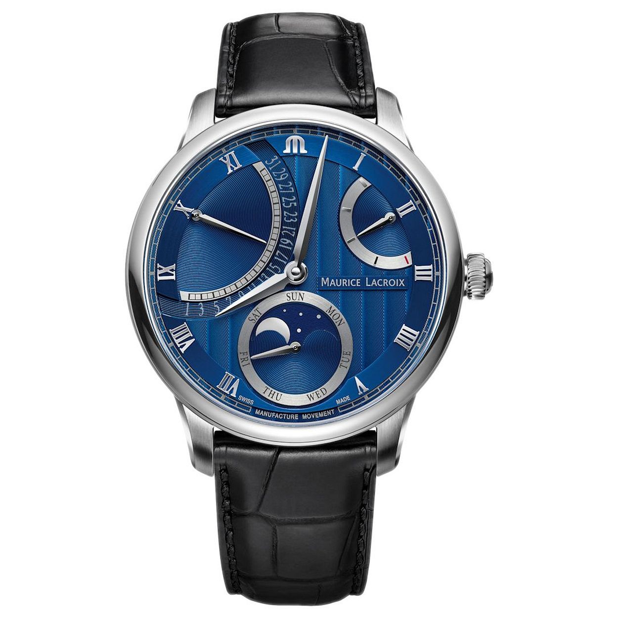 Dit herenhorloge is onderdeel van de Masterpiece serie. Een lijn horloges die, zoals de naam al doet vermoeden, de kroon op het werk van dit horlogehuis is. De modellen in de Masterpiece serie hebben stuk voor stuk bijzondere mechanische uurwerken. Dit model is uitgevoerd met een edelstalen kast (43mm) en zwart leren crocoband. Het horloge heeft een bijzondere, blauwe wijzerplaat met stijlvol Côtes de Genève motief en daarop zilverkleurige wijzers en Romeinse indexen. Op de wijzerplaat zijn naast de tijd ook de retrograde (datum), dag en maanstand af te lezen. Bovendien toont het horloge de powerreserve (52 uur) op de wijzerplaat.

Daarnaast heeft het horloge een glas en deksel van ontspiegeld saffierglas, zodat via de achterkant het speciale, manufactuur ML192 uurwerk te bewonderen is. Het horloge is waterdicht tot 50 meter. De MP6588-SS001-431-1 is dankzij zijn bijzondere uurwerk en uiterlijk een prachtexemplaar voor horlogeliefhebbers.