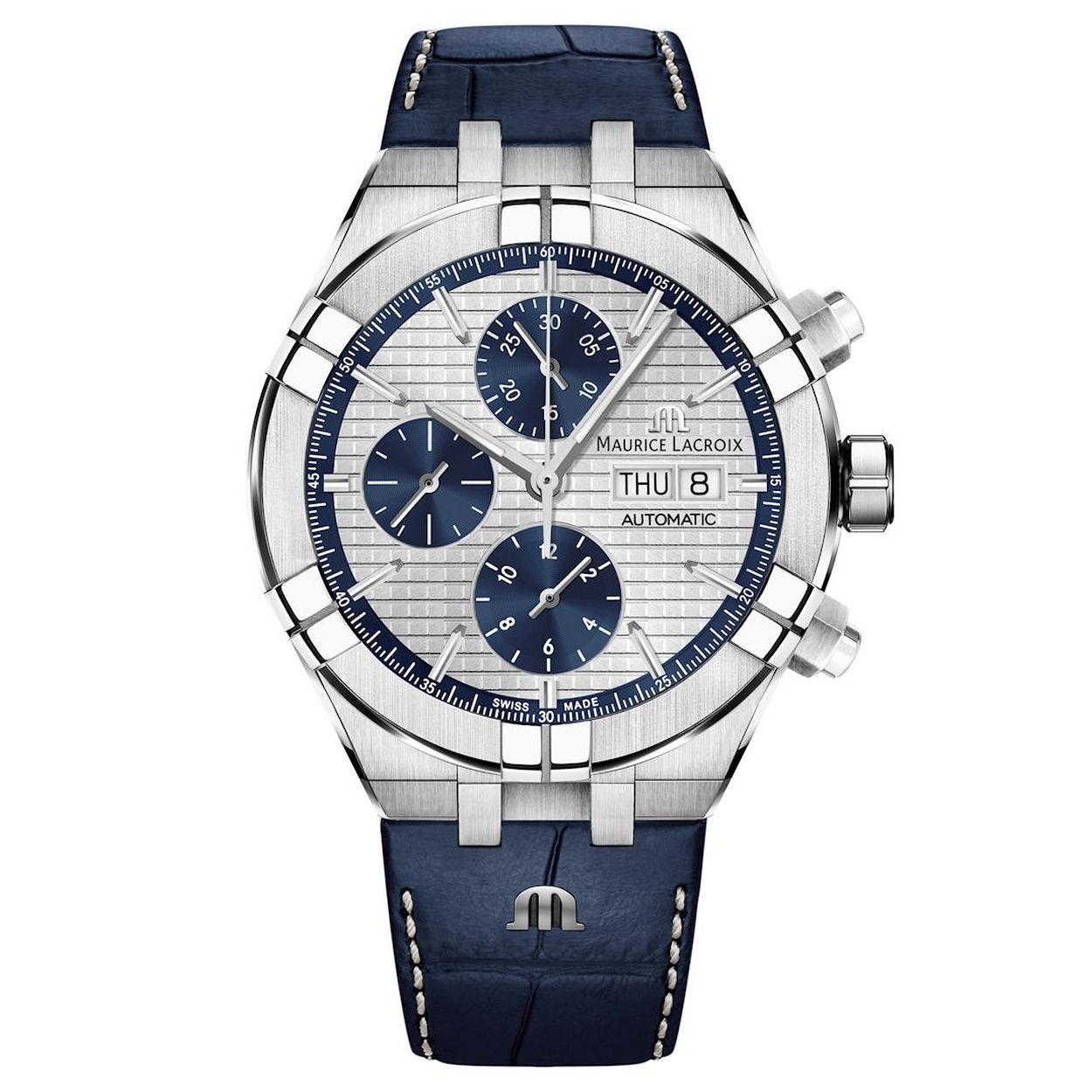 Dit is een horloge van het merk Maurice Lacroix gemaakt voor heren.
De specificaties zijn als volgt:
Kastmaat: 44mm
Kastdikte: 15
Bandbreedte: 25
Waterdichtheid: 20 ATM / 200 Meter / 660 Feet
Dit horloge heeft de volgende functies/eigenschappen:
Chronograaf
Datumaanduiding
Dagaanduiding