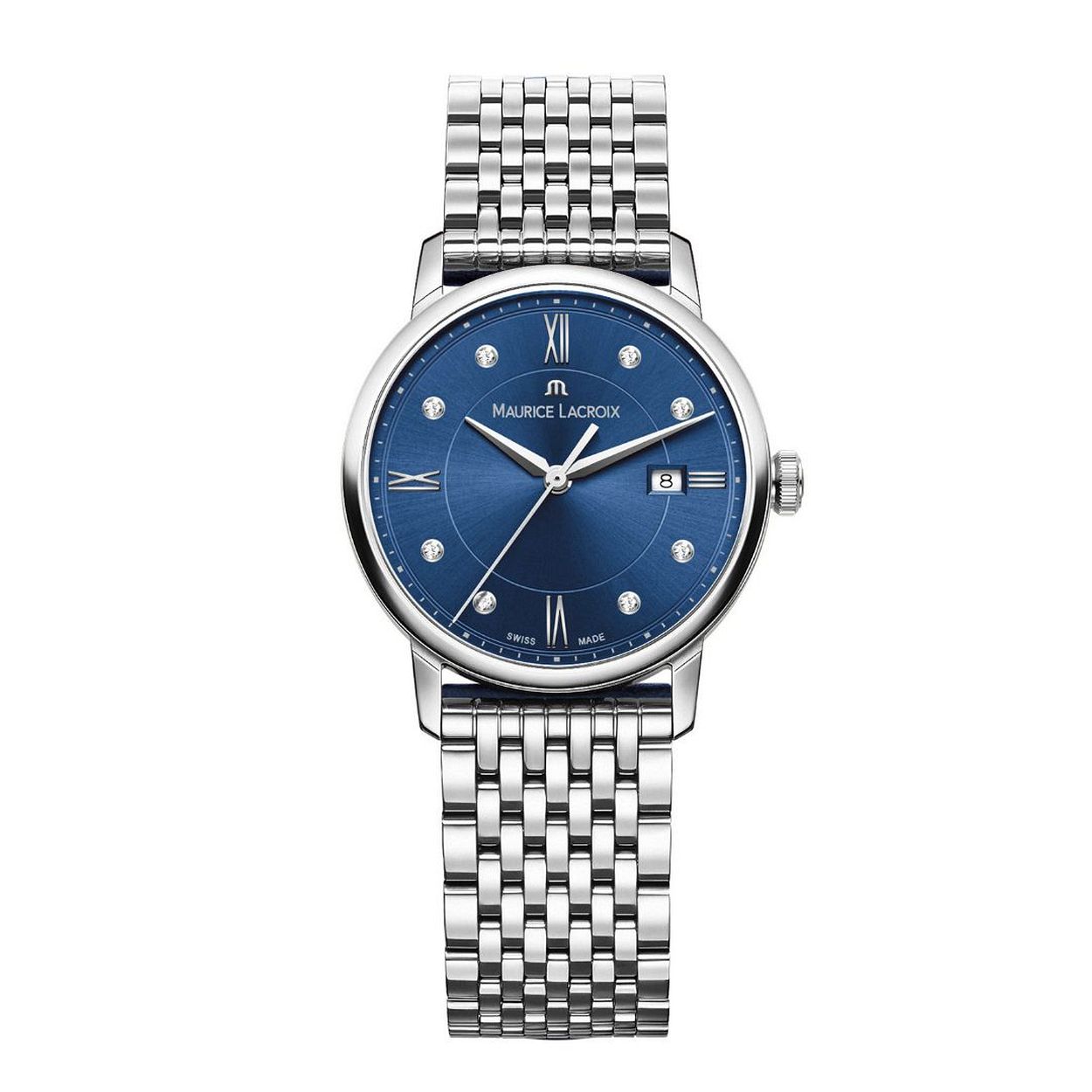 t: dames
Model: EL1094-SS002-450-1

Voordelen
- echte diamant
- band edelstaal zilver
- wijzerplaat blauw met zilvere echte diamanten
- glas is zeer krasvast
- handige onzichtbare klep sluiting
- datum
- spat waterdicht: handenwassen, regen
- quartz
- maat kast 30mm (breedte) 7mm (dikte)



