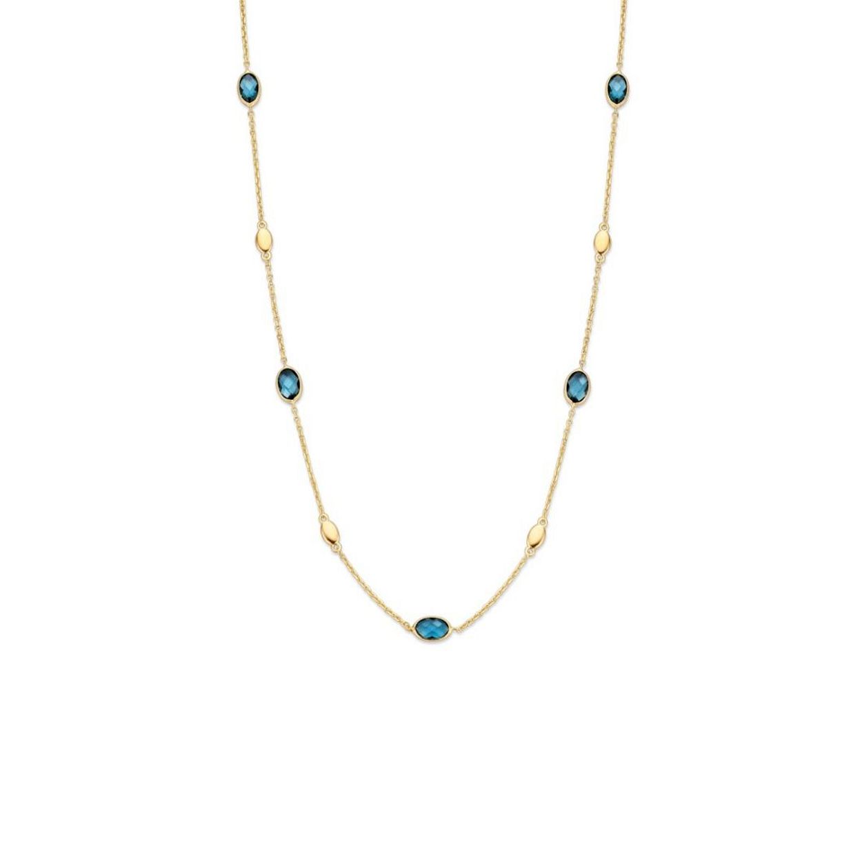 Gouden Collier 14 krt geelgoud london blue topaas 45cm