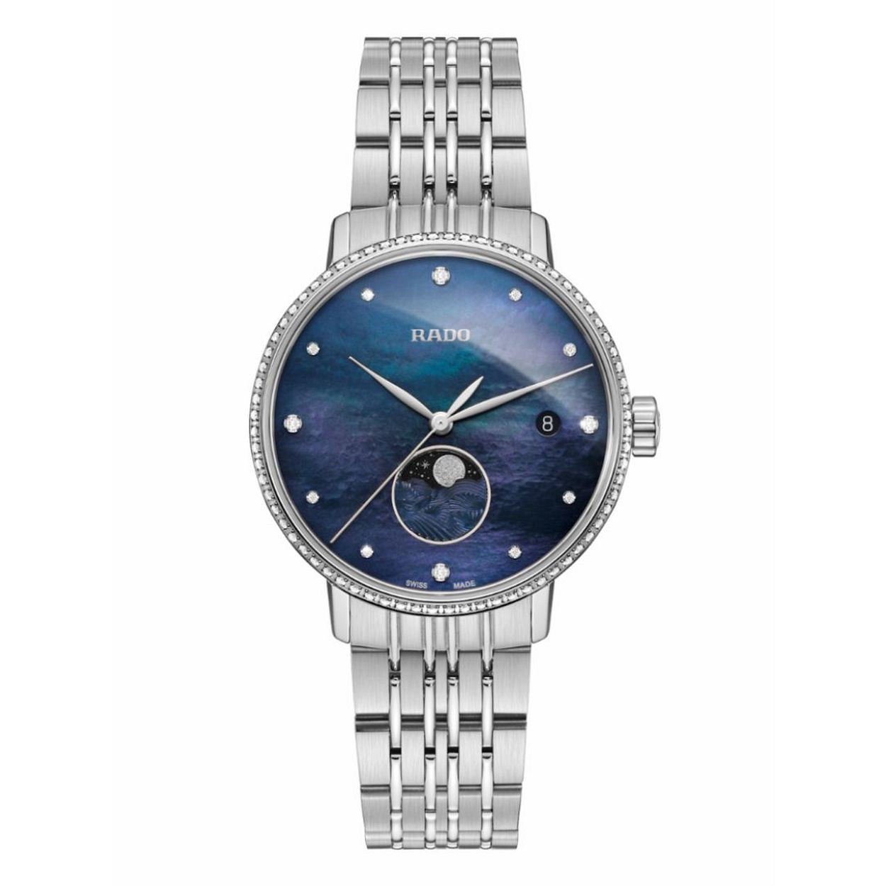 Coupole Classic Quartz 50m WR saffierglas staal maanstand blauwe MOP wijzerplaat