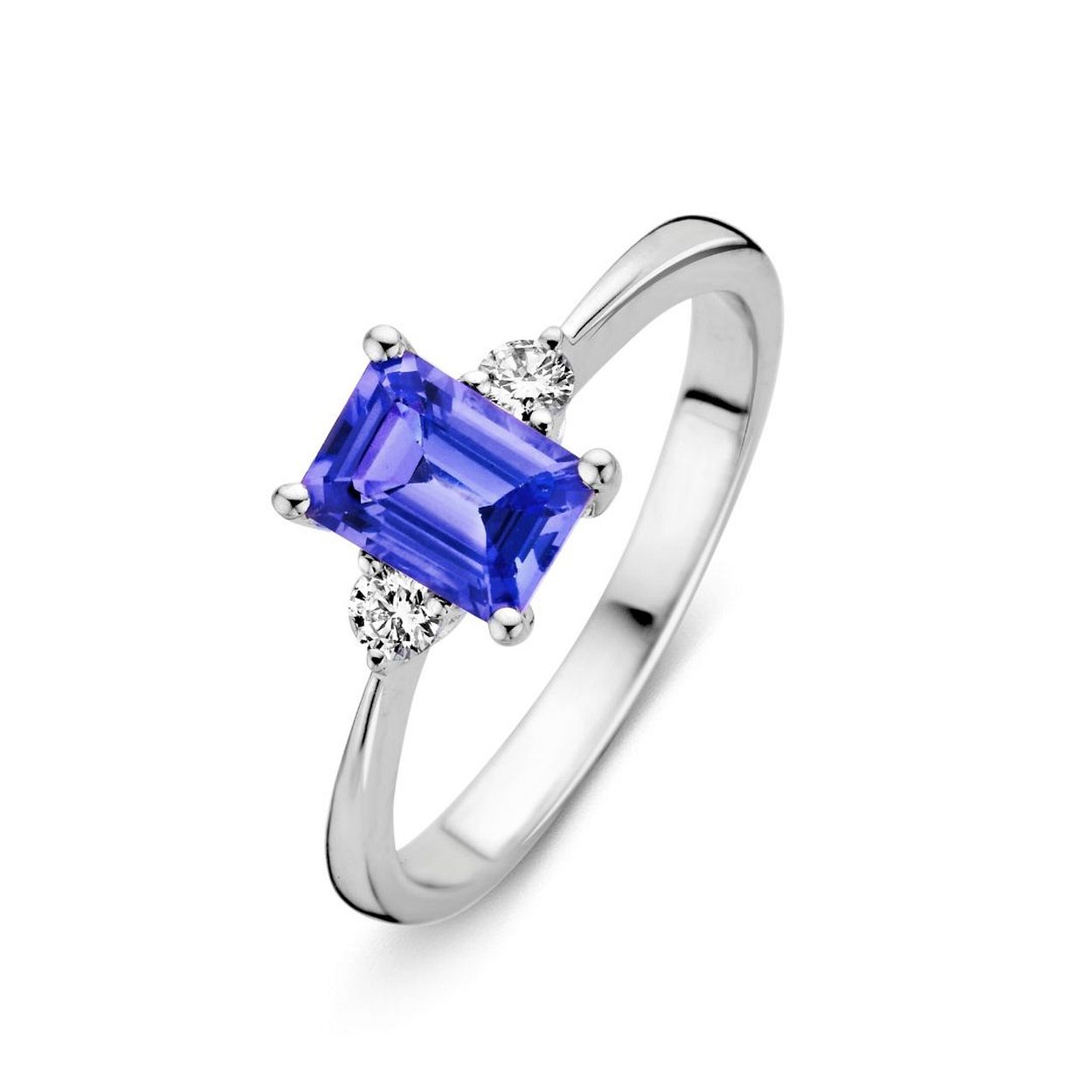 Ring witgoud briljant+tanzanit Maat 56