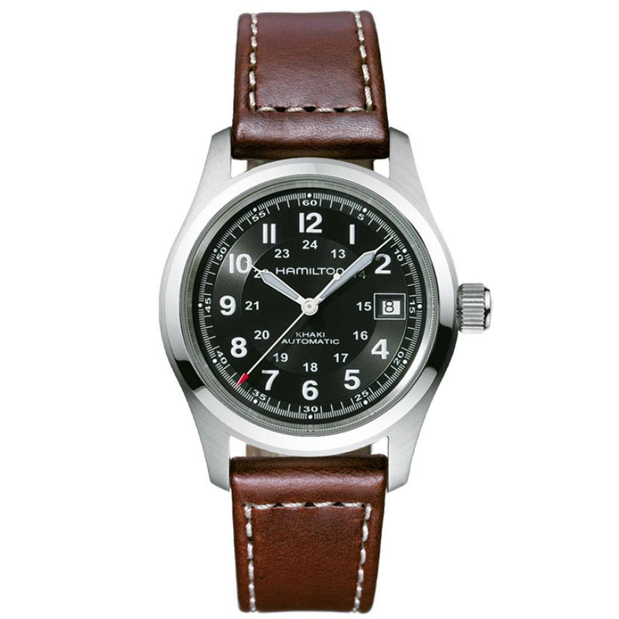 Wanneer u een expeditie plant, moet uw essentiële uitrusting betrouwbaar, veerkrachtig, functioneel en compact zijn. Dit 38 mm horloge is een onmisbaar stuk als het gaat om militair geïnspireerde functies. Aanvullend op de stoere look, robuuste kast en band omvat het een uurwerk dat u niet in de steek laat. Met 80 uur standaard gangreserve in het exclusieve H-10 automatische kaliber, houdt de Khaki Field Auto u altijd wel op de been.