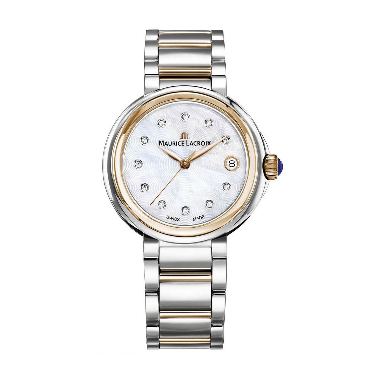 Maurice Lacroix - Fiaba staal/PVD pink brac. met blauwe spinel en saffierglas 100m WR Serienr. AY31170