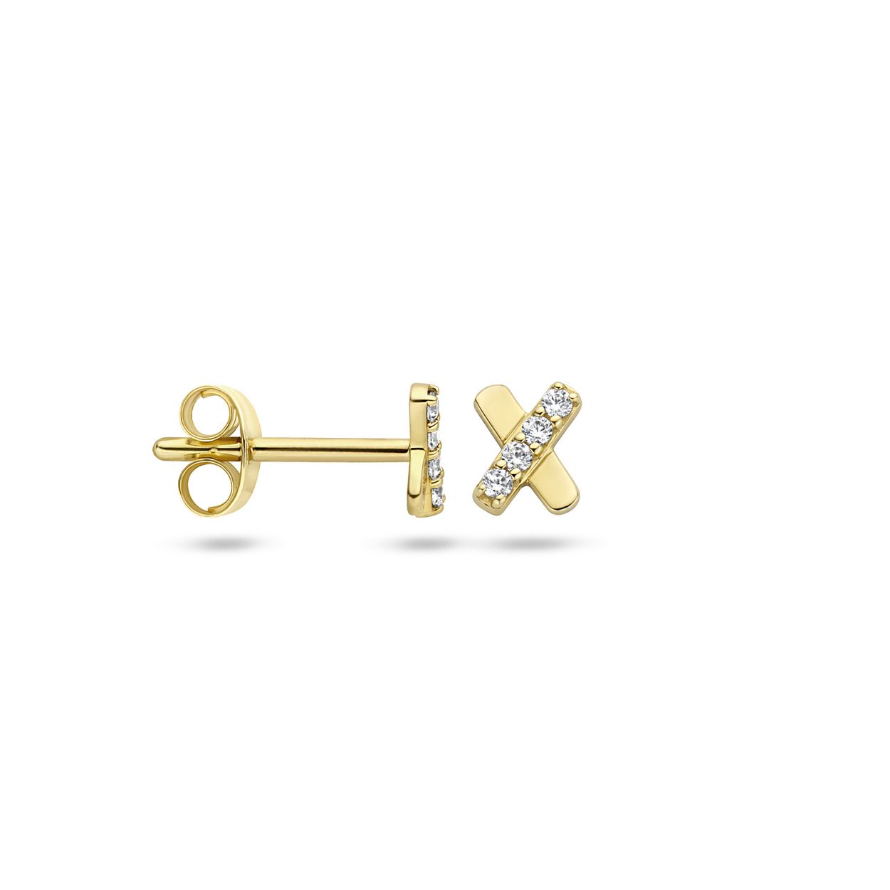 Deze speelse oorbellen van 14k geelgoud hebben de vorm van een X waarvan de ene helft bezet is met zirkonia’s in pavé-zetting. De oorbellen hebben een vlindersluiting en matchen prachtig met andere sieraden met zirkonia uit onze collectie.
