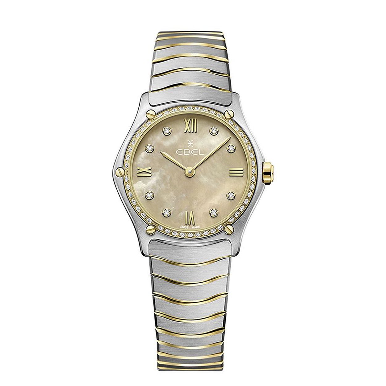 De Ebel Sport Classic 1216489A is een verfijnd horloge met Zwitserse quartz-beweging, een analoge wijzerplaat met echte diamanten en een taupe parelmoer afwerking. Met een roestvrijstalen roségouden zilverkleurige band en een saffierglas is het een stijlvol sieraad. Ideaal om te dragen tijdens speciale gelegenheden, perfect gecombineerd met een elegante outfit. Waterbestendig tot 5 ATM.