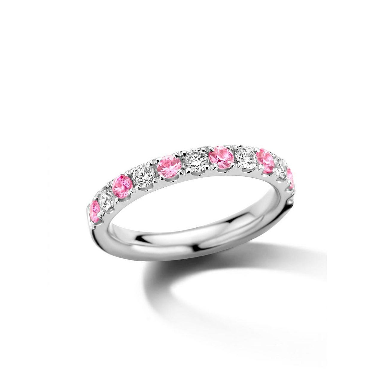 Witgouden alliance ring met roze saffier