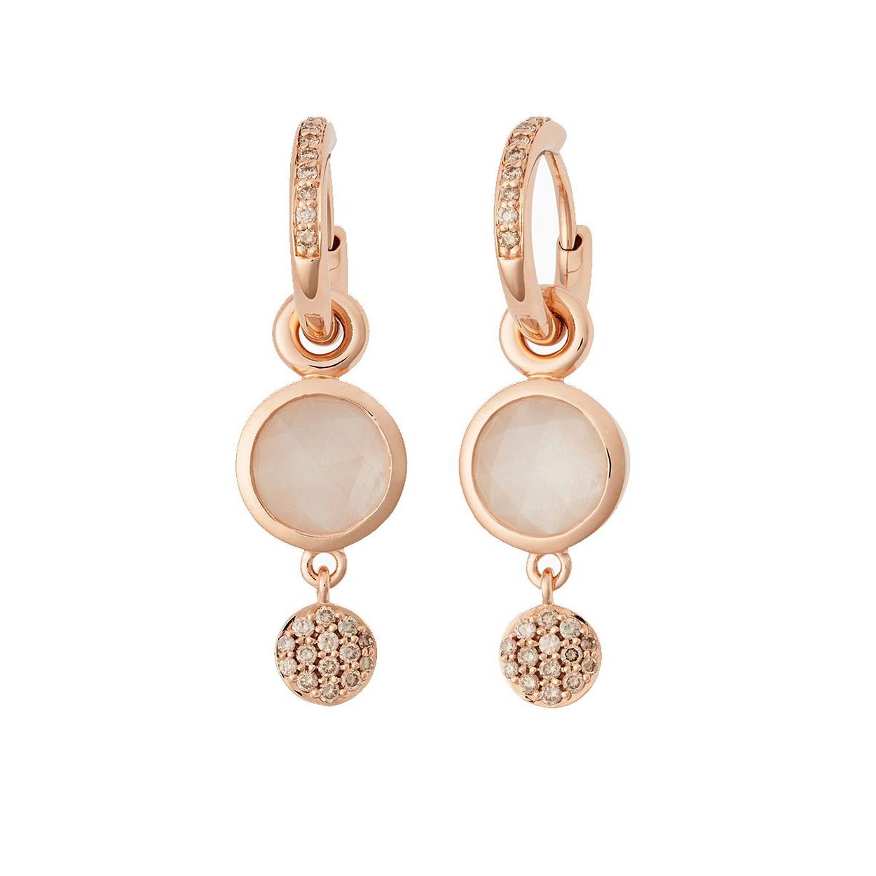 18 krt roségoud
Witte maansteen briolet en wit diamant