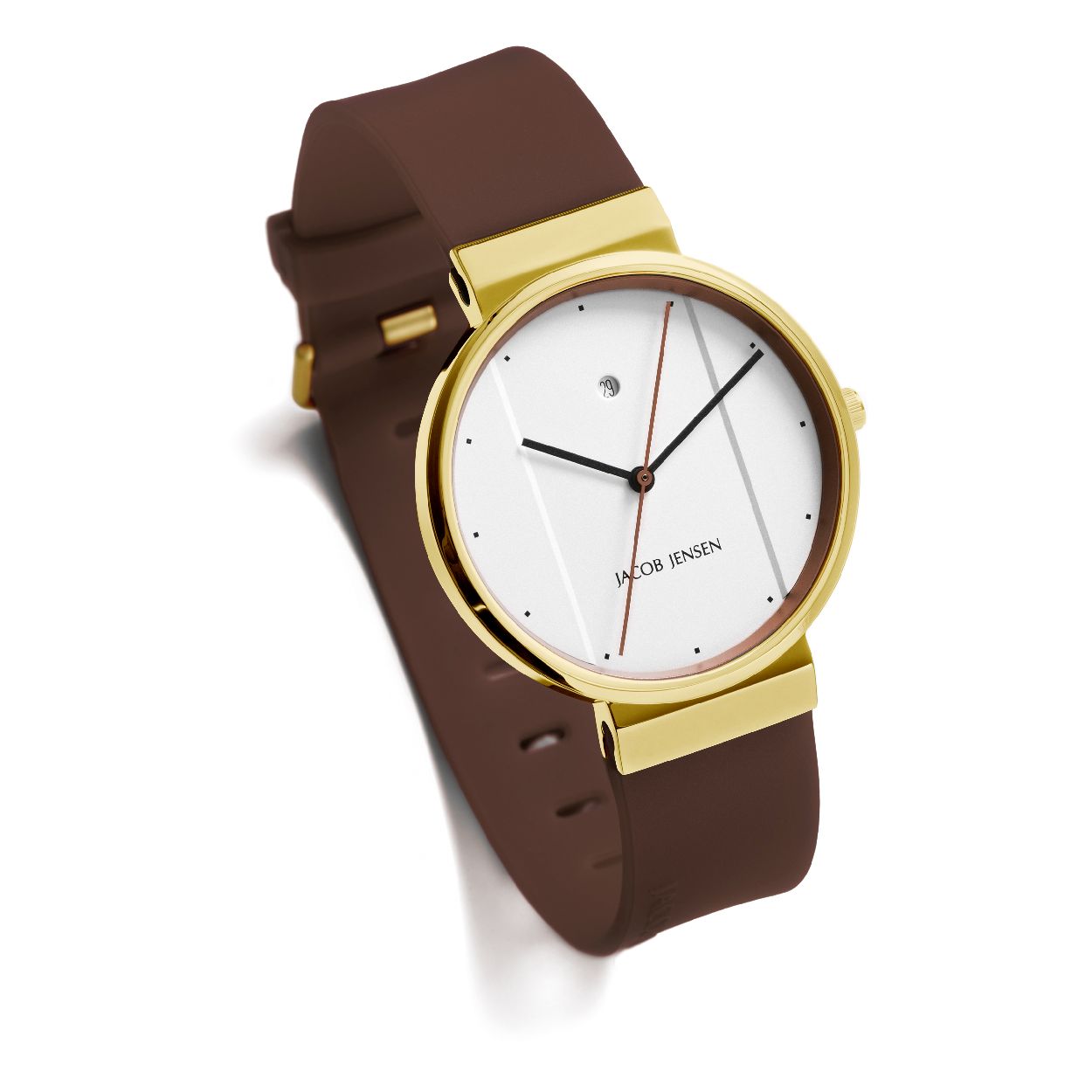 Dit herenhorloge is van het merk Jacob Jensen. Het is een analoog horloge met een band gemaakt van rubber. De diameter van de kast is 35 mm.
De verdere specificaties van het horloge zijn als volgt:
Glassoort: mineraal
Bandbreedte (mm): 
Kastmateriaal: edelstaal
Waterdichtheid: 3 ATM
Techniek: quartz
