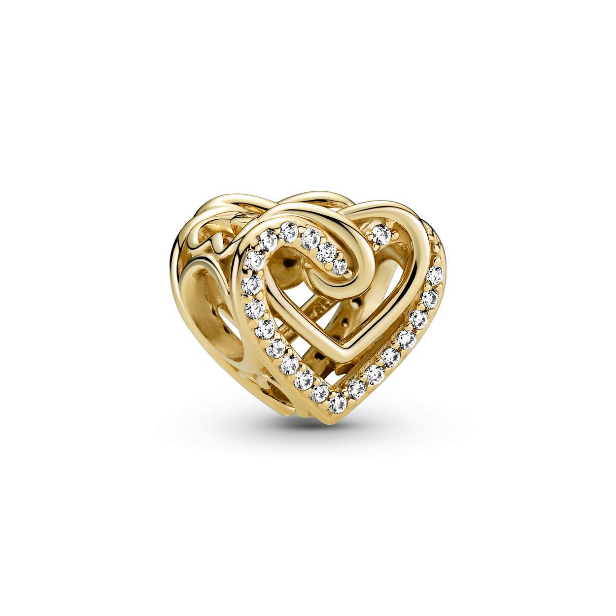 Deze Sprankelende Verstrengelde Harten Bedel is het perfecte cadeau voor iemand met een hart van goud. Dit hand-finished sieraad in de vorm van verstrengelde gepolijste 14k vergulde harten is aan de voor- en achterkant afgewerkt met sprankelende steentjes. Op de zijkanten zijn ook verstrengelde harten te zien. Deze verfijnd opengewerkte bedel is geïnspireerd op eeuwige liefde en vormt dan ook het perfecte cadeau voor een dierbare.
