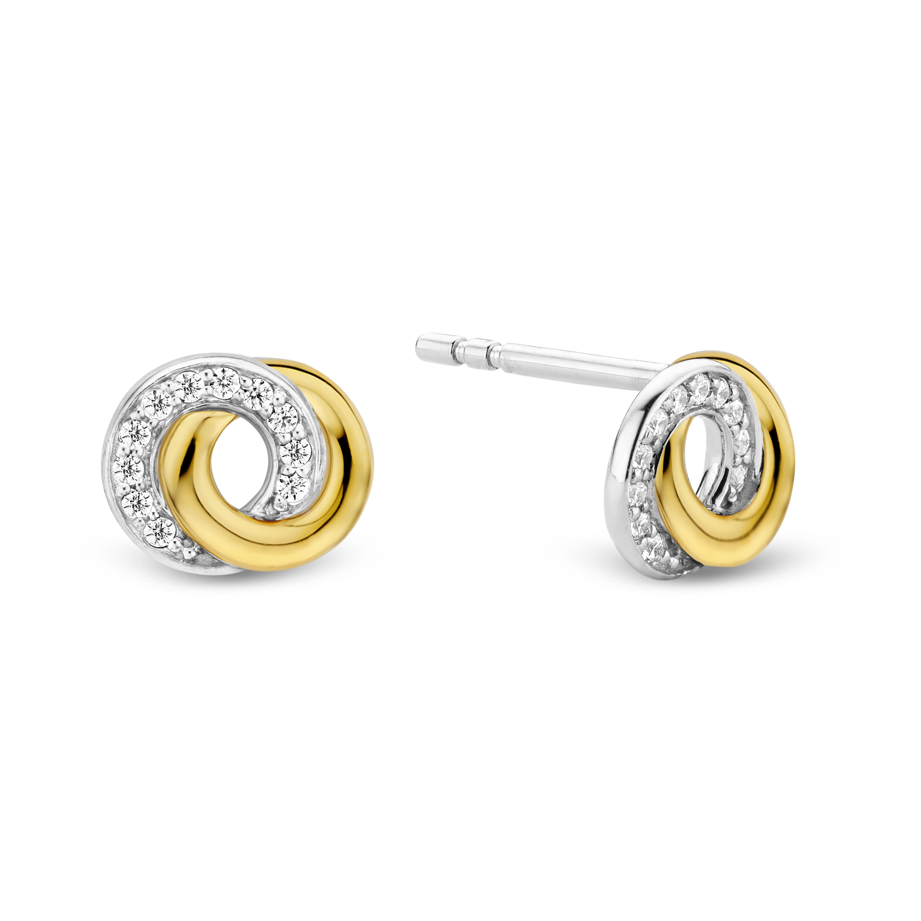 Ti Sento - zilveren oorknoppen bezet met zirconia, deels verguld - 7784ZY