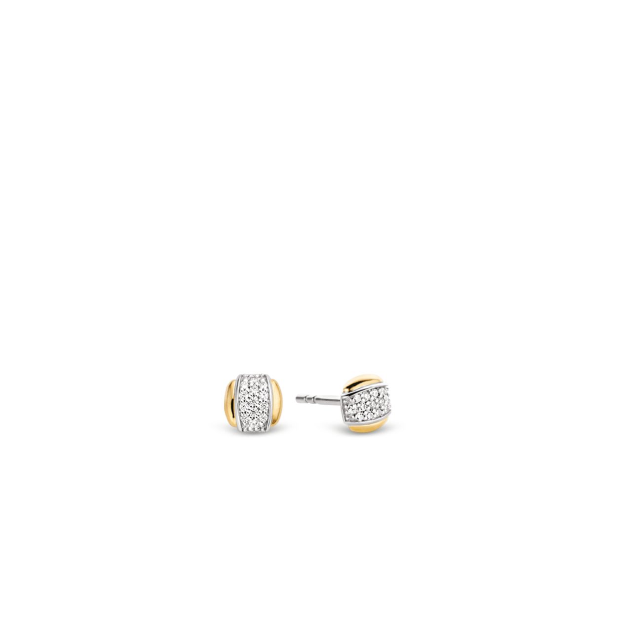 Deze geelgoud vergulde TI SENTO - Milano-oorknopjes 7799ZY met hun pavé witte zirkonia zijn elegant. Ze zijn uniek op hun eigen manier.