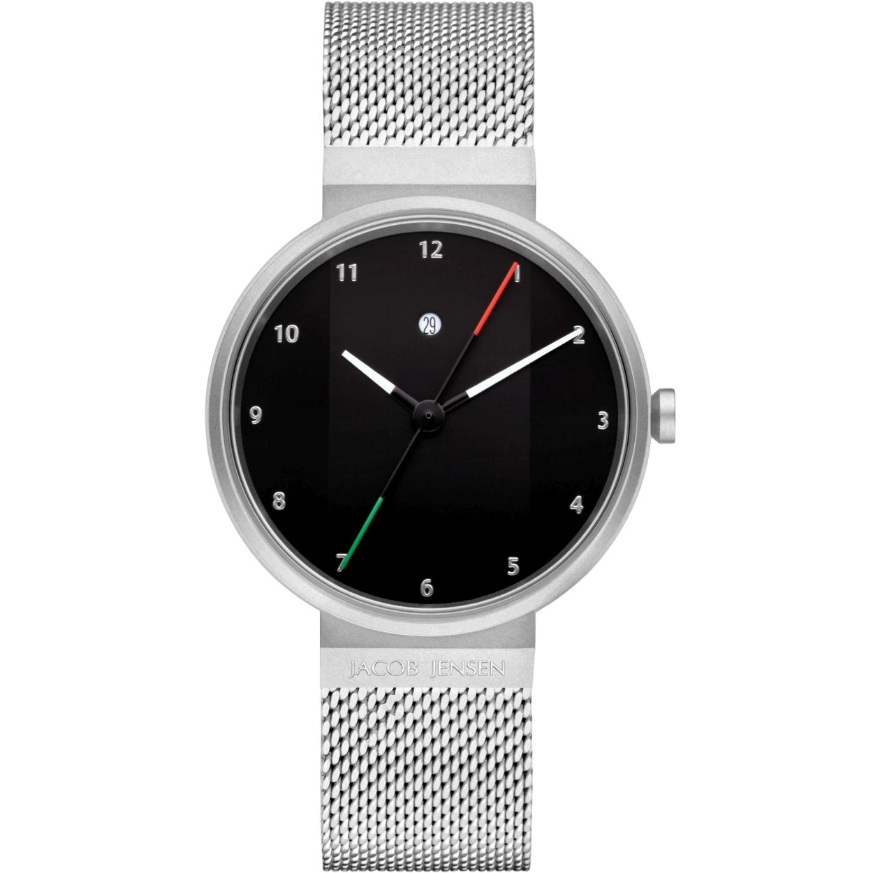 Bij dit Jacob Jensen dameshorloge is er een prachtige combinatie gemaakt van het materiaal van de kast, namelijk edelstaal met het geweldige edelstaal (Milanees) voor de band. Dit model is voorzien van een kwalitatief quartz uurwerk. Vergeet ook niet naar de kleur van de wijzerplaat zwart van deze Jacob Jensen New Line 790 te kijken! Het materiaal glas van dit horloge is mineraal glas, en het horloge is 3 ATM (handen wassen) waterdicht. 2 jaar garantie!