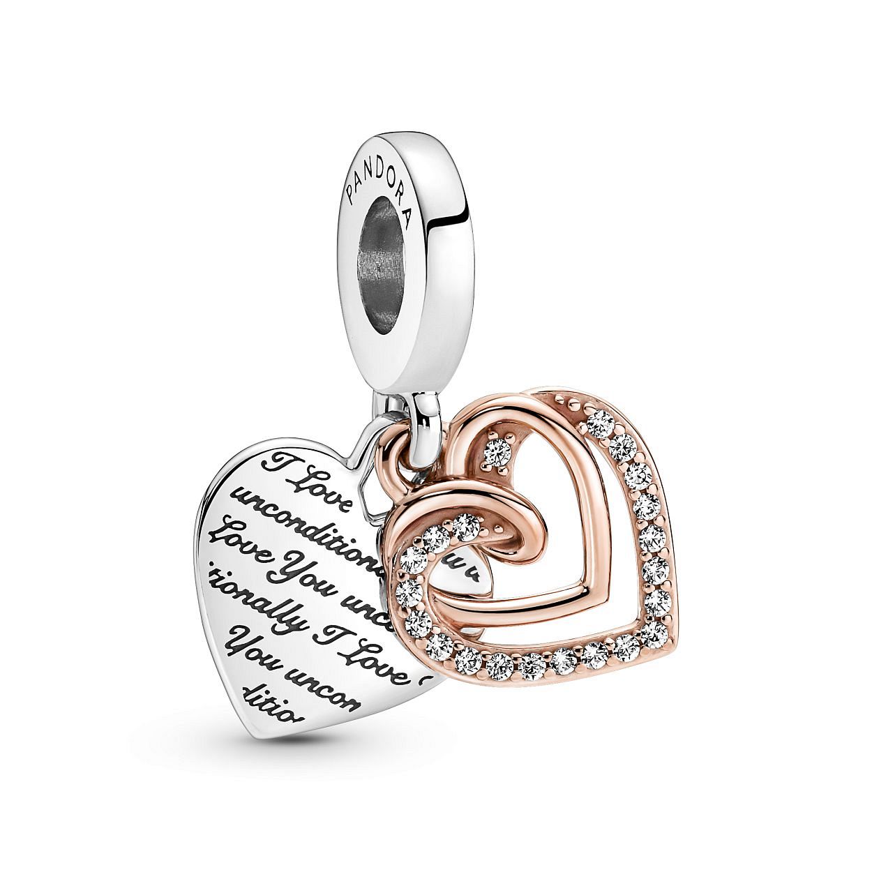781062C01 Verstrengelde Harten Dubbele Hangende Bedel, 14K Rosé gold-plated
