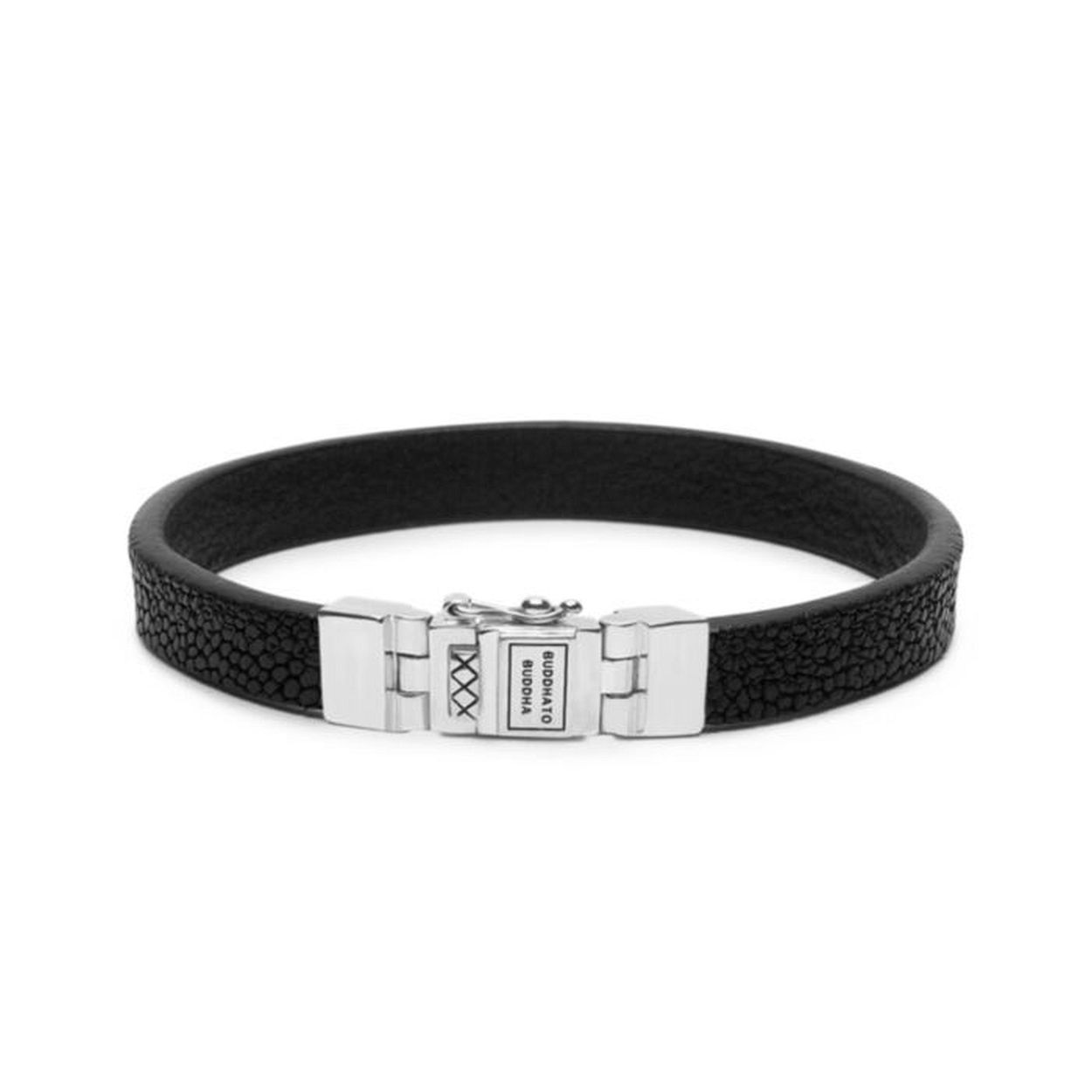 Buddha to Buddha - 186BL D Essential Black Leather Armband Zilver 18cm - 001J051860304