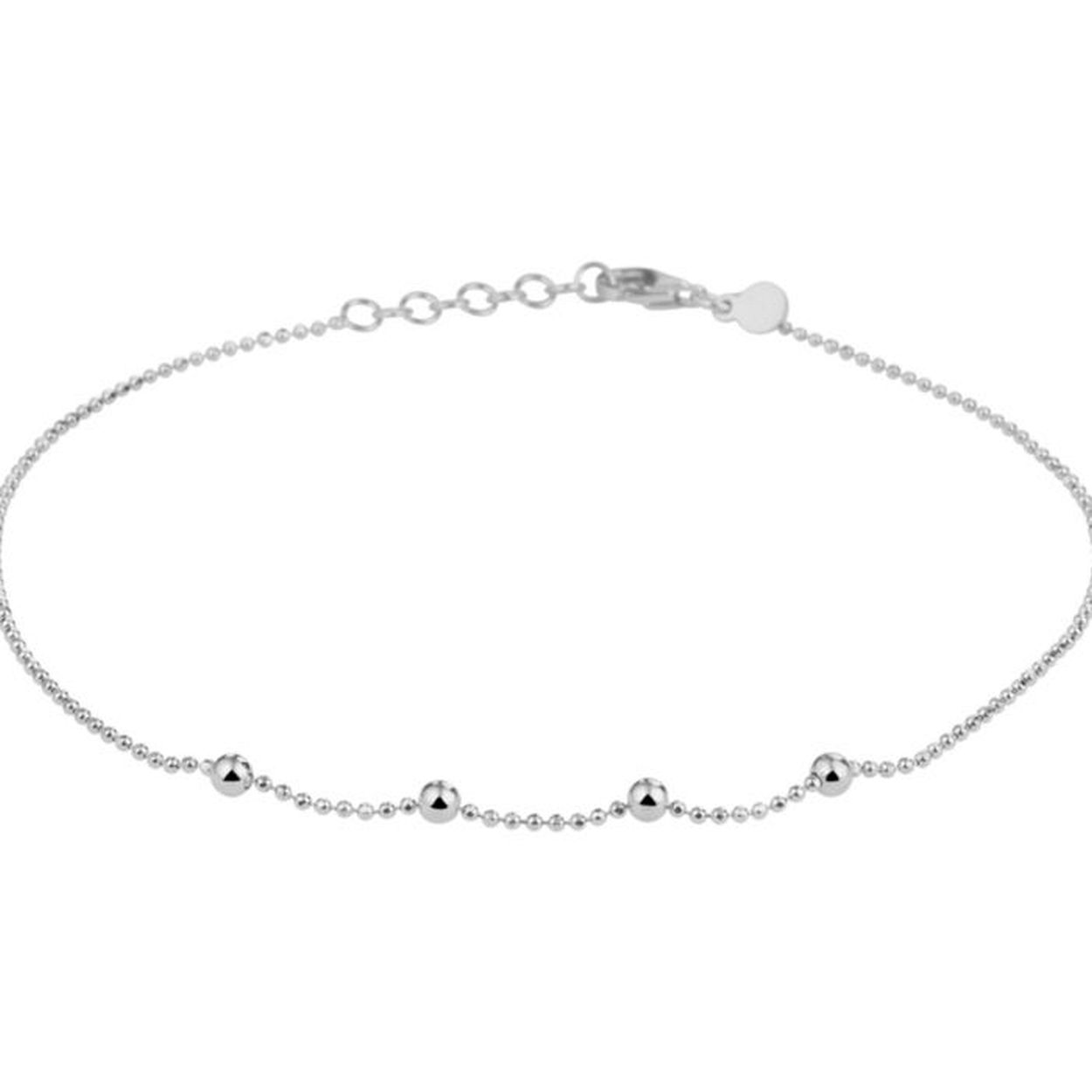 Gerhodineerd 925 zilveren enkelbandje uitgevoerd met bolletjes en een stevige karabijn sluiting. Het enkelbandje heeft een draaglengte van 24cm met een extensie van 2cm. De bolletjes hebben een diameter van 3mm.