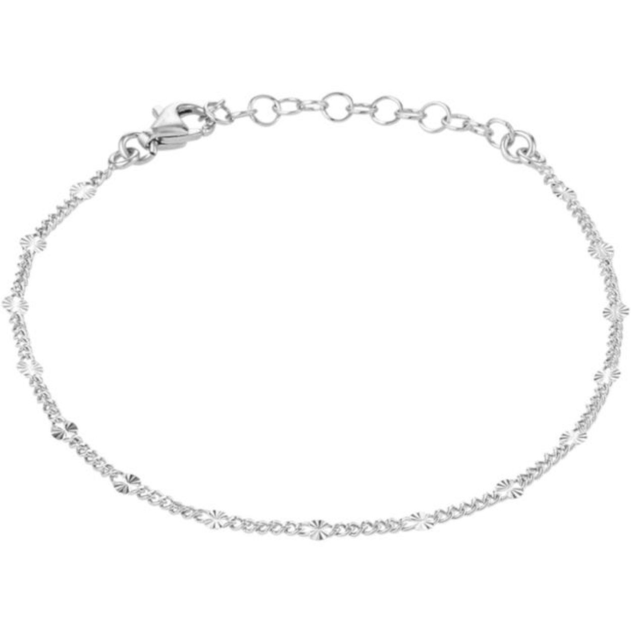 Gerhodineerd 925 zilveren enkelbandje uitgevoerd met een gourmet schakel en plaatjes. Het enkelbandje heeft een draaglengte van 24cm met een extensie van 2cm. De plaatjes hebben en breedte van 2.5mm.