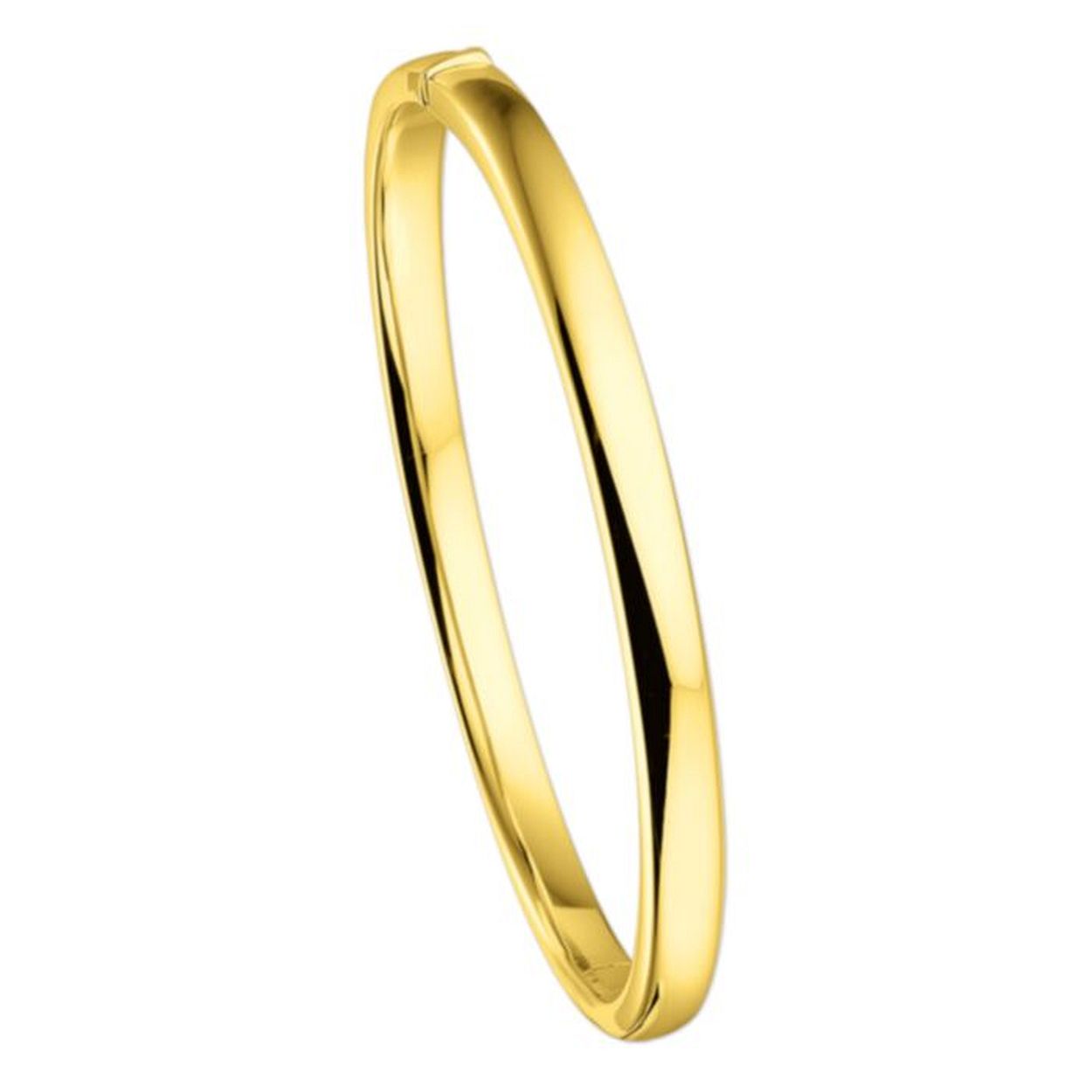 14krt geelgouden bangle armband met scharniersluiting vlak 5 mm breedt en 60mm diameter