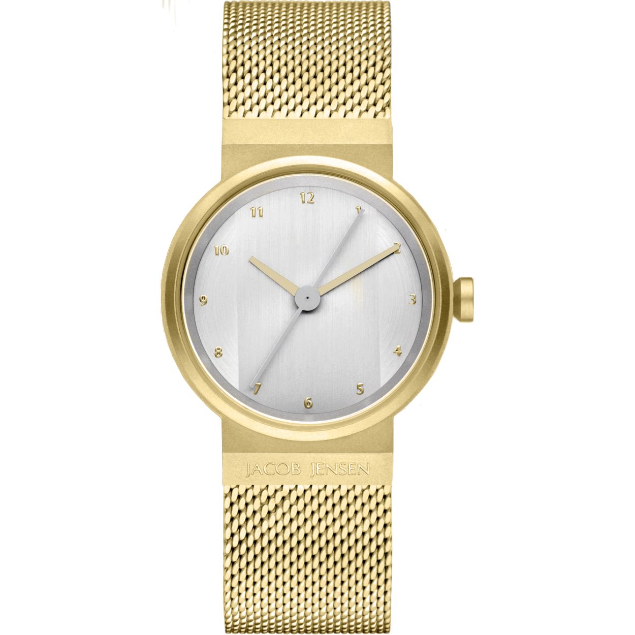 De Jacob Jensen New 793 is een horloge met een wijzerplaat die over het midden verticaal geborsteld is, als een optische verlenging van de horlogeband. Boven de zilver-witte wijzerplaat draait de karakteristieke dubbele secondewijzer. De kast van het horloge is van mat goudkleurig roestvrij staal en aan het horloge zit een geweven goudkleurig stalen mesh (milanese) horlogeband, die door de bijzondere bevestiging (zelf) uit te wisselen of te vervangen is.
