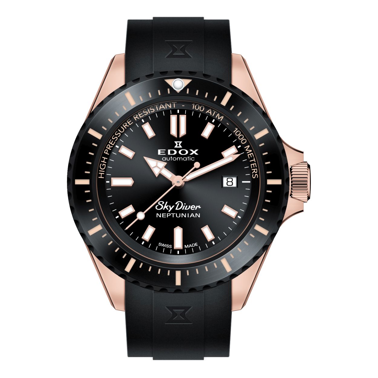 Dit is een horloge van het merk Edox gemaakt voor heren.
De specificaties zijn als volgt:
- Kastmaat: 44 mm
- Kastdikte: 15,6 mm
- Gewicht: 155 gram
- Waterdichtheid: 100 ATM / 1.000 Meter / 3.300 Feet
- Saffierglas 
- Keramische Bezel 
Tot vier keer harder dan roestvrij staal, keramiek is krasbestendig en dus extreem duurzaam.

Dit horloge heeft de volgende functies/eigenschappen:
- Mechanisch zelfopwindend door arm en polsbeweging
- Datumaanduiding
- Heliumventiel: dit horloge is uitgerust met een decompressiesysteem waardoor helium uit de binnenkant van het horloge kan ontsnappen