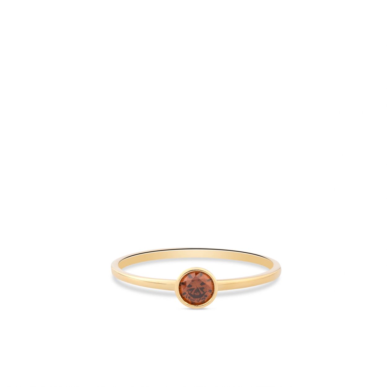Dit is een ring van het merk Swing Jewels. De kleur van het sieraad is geelgoud. Dit sieraad bevat de edelsteen: zirconia. De kleur van deze edelsteen is: bruin.