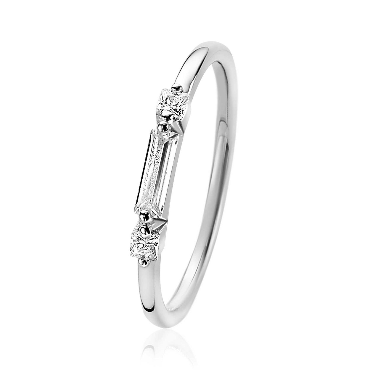 ZINZI zilveren ring 2mm breed baguette rechthoek vierkant wit ZIR2057