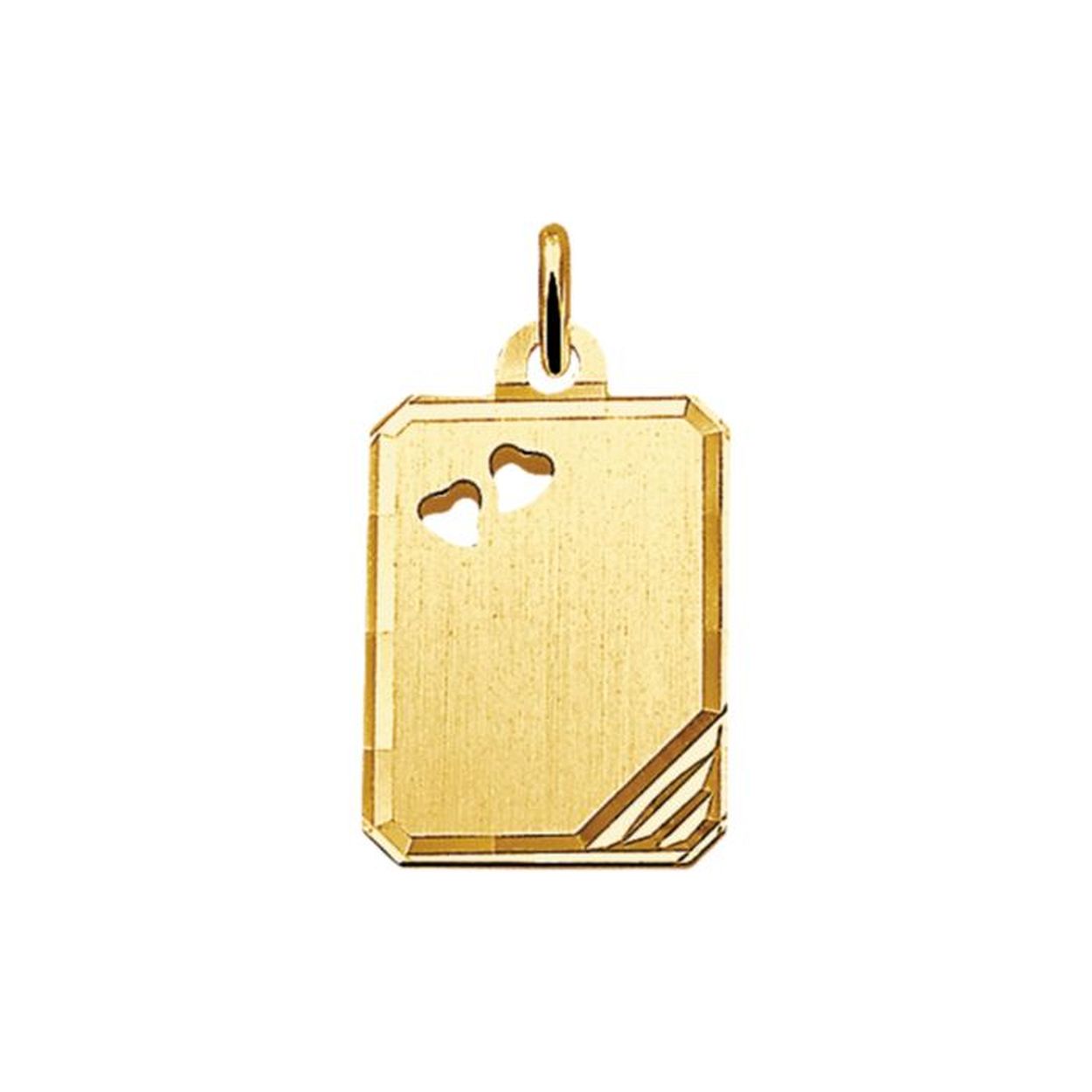 Geelgouden graveerhanger met een gediamanteerde afwerking en een dikte van 0.5mm.