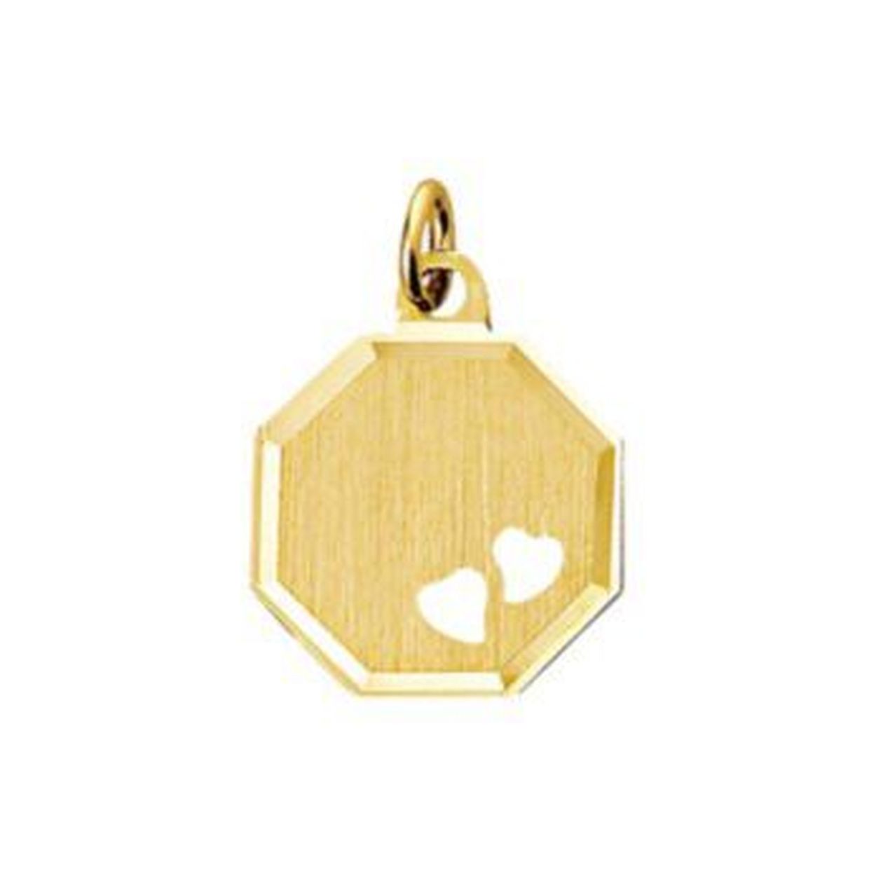 14 karaat geelgouden graveerhanger met een gediamanteerde afwerking en gestanste hartjes. De hanger heeft een dikte van 0.5mm.