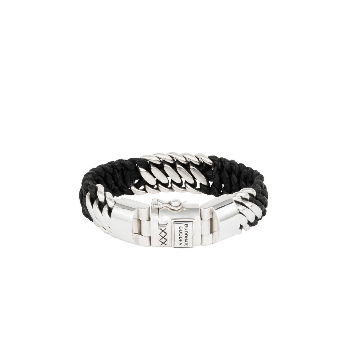 815 F - BEN MIX ZILVER/LEDER ARMBAND ZWART