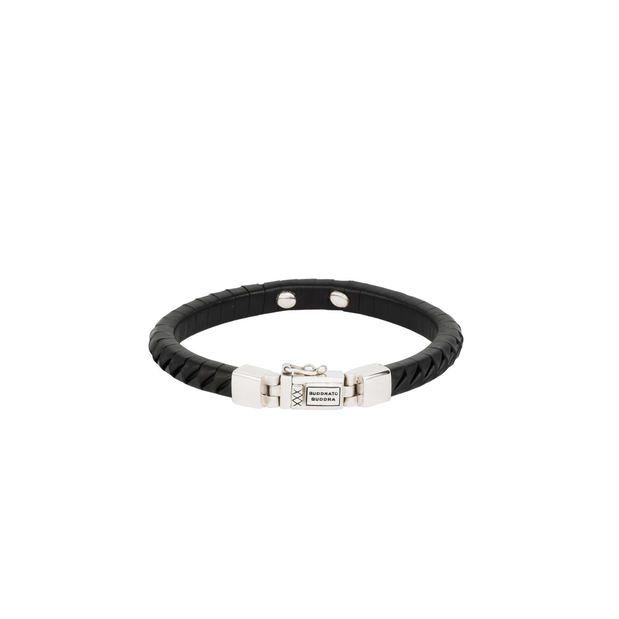 armband 40186 Buddha To Buddha zwart leer gevlochten fantasie armband met 925 zilveren baksluiting en veiligheidsachtje. Model - 162BL-Komang -E- 8718997011054