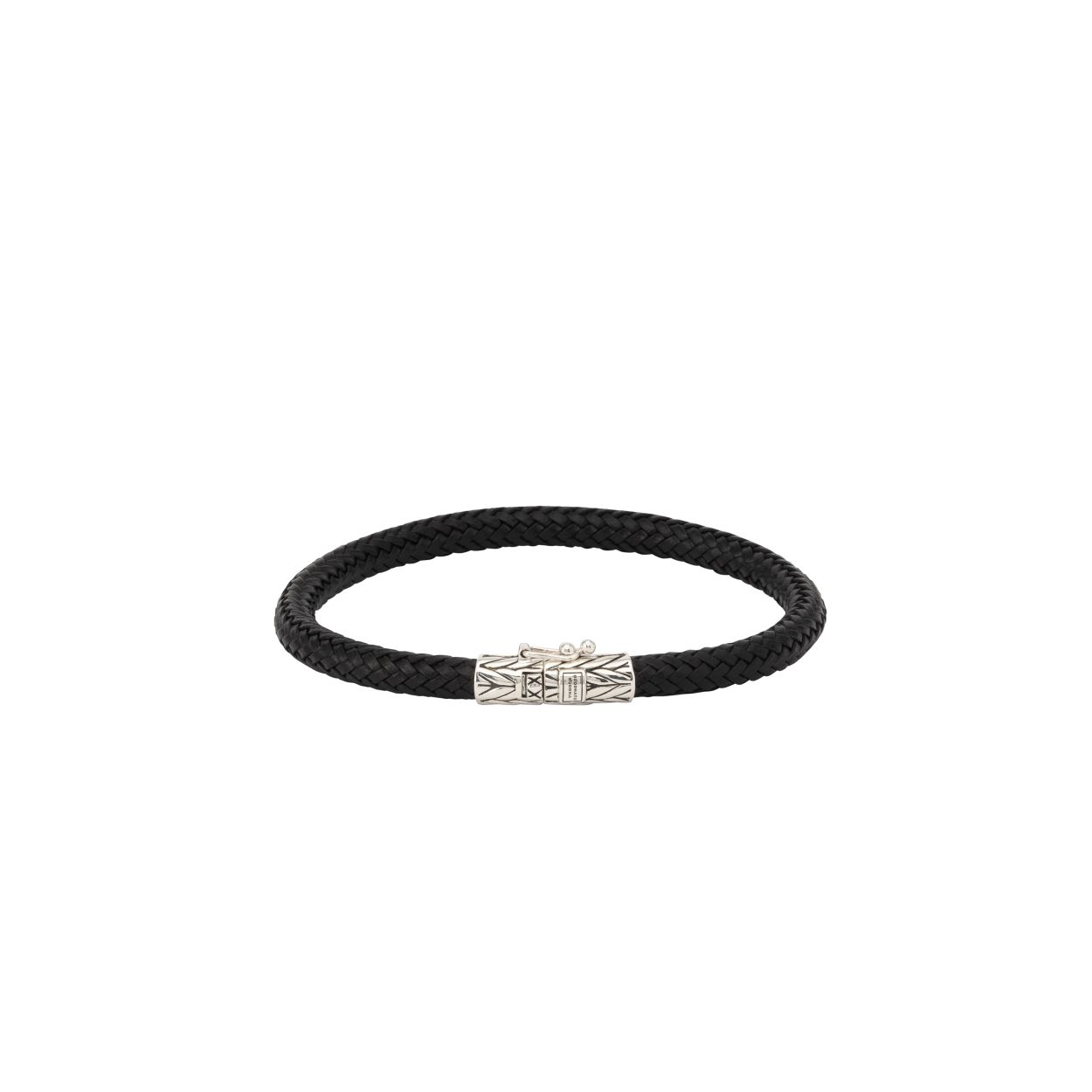 Buddha armband zwart leer met zilveren sluiting