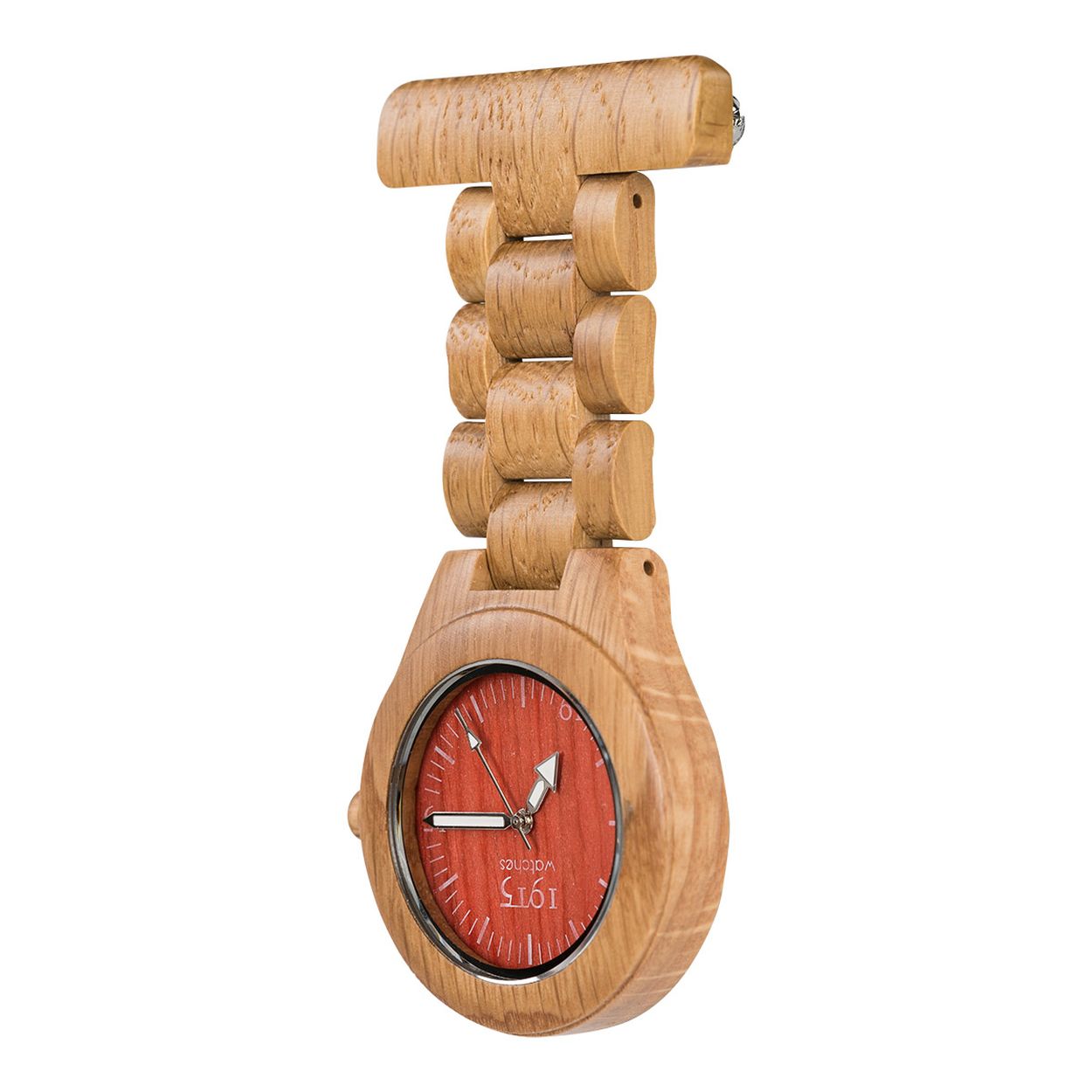 De 1915 watch MODEL-T oak red is een modieus houten verpleeghorloge. Gemaakt van sterk eikenhout. De wijzerplaat heeft een vrolijke kleur en is voorzien van een duidelijke seconde aanduiding. Dit maakt het horloge zeer bruikbaar tijdens de werkzaamheden in de zorg. De 1915 watch MODEL-T oak red is voorzien van een betrouwbaar Zwitsers uurwerk. Dit maakt het verpleeghorloge een degelijke partner.
De 1915 watches MODEL-T collectie is het eerste houten verpleeghorloge ter wereld. Een ware Nederlandse doorbraak uit de Bollenstreek.
